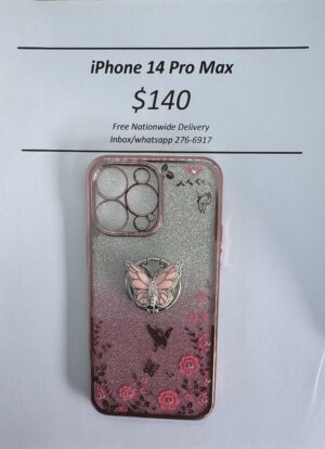 iPhone 14 Pro Max Pink Glitter Butterfly with Pop Ring