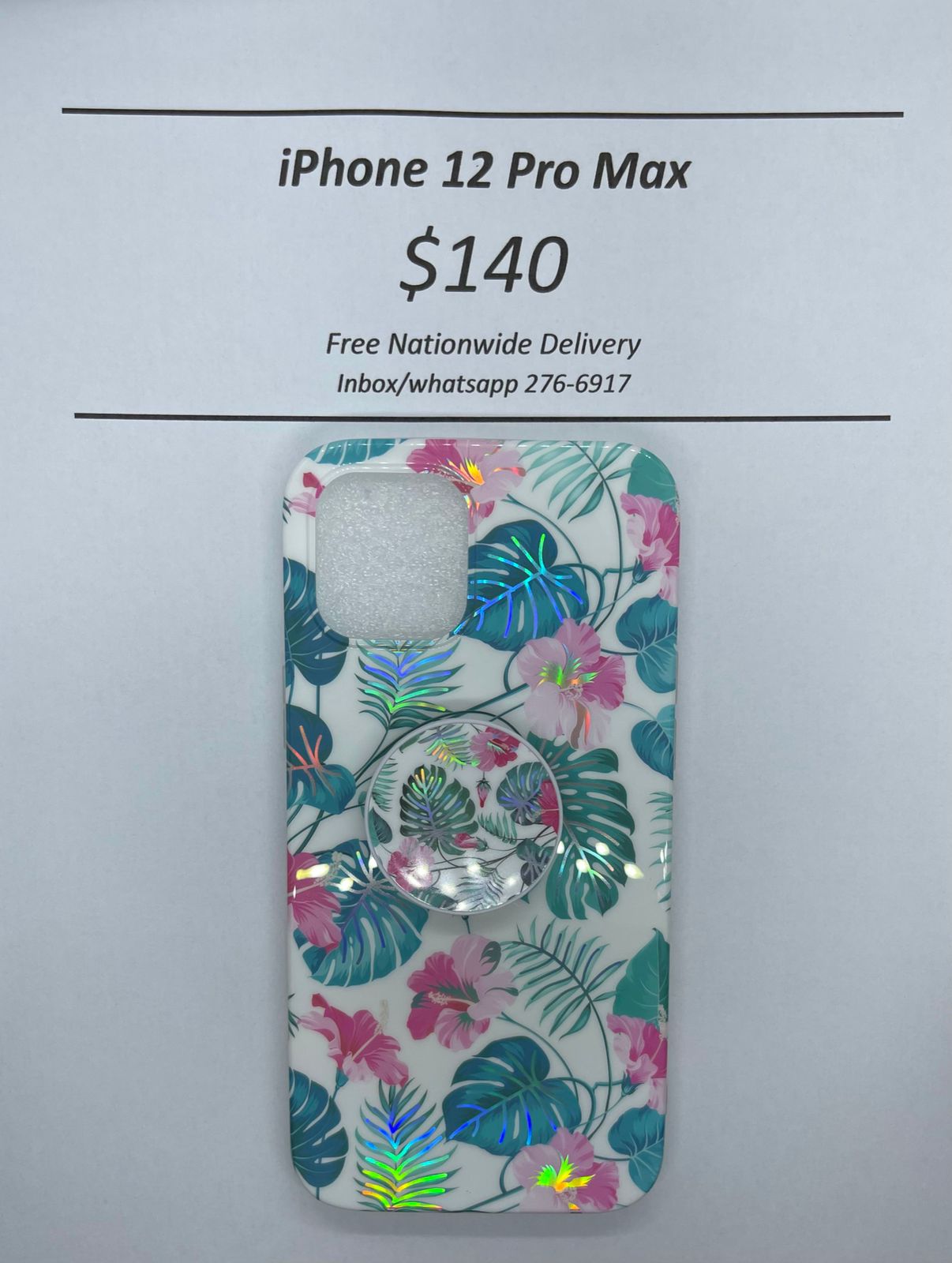 i12 Pro Max White Floral with Pop socket