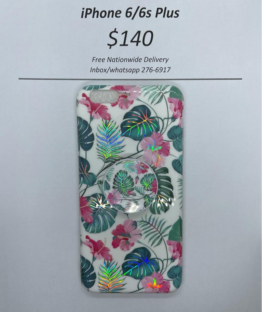 iPhone White 6/6S+ Floral with Pop Socket