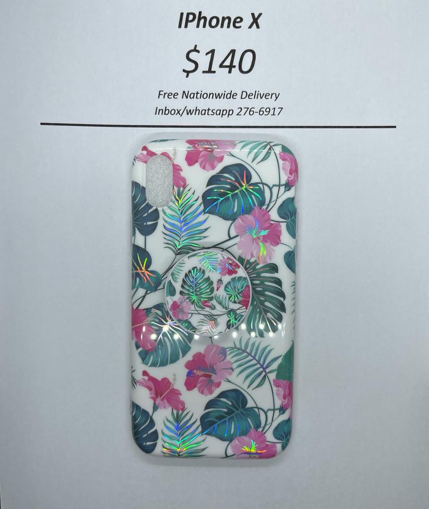 iPhone X/XS White Floral with Pop Socket