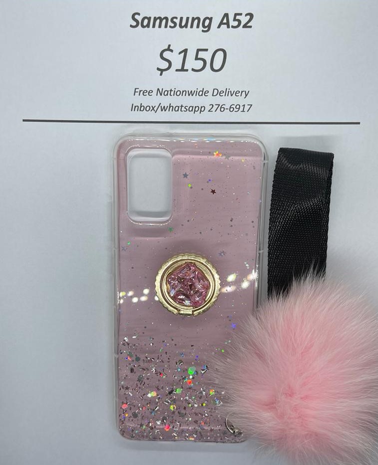 A52/A52s 5g Pink Glitter with Pom-pom and Pop Ring