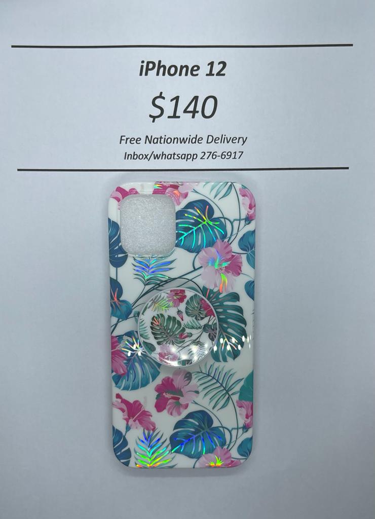 iphone12 White Floral with Pop socket