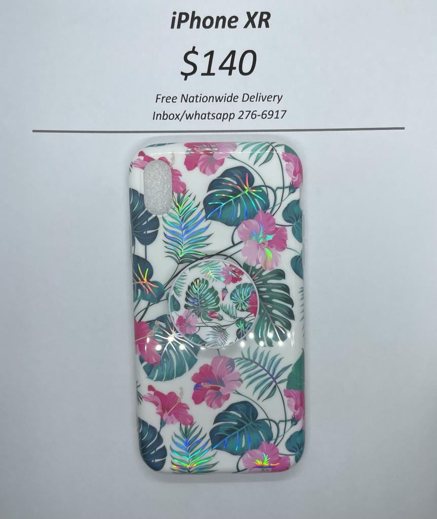 iPhone XR White Floral with Pop Socket