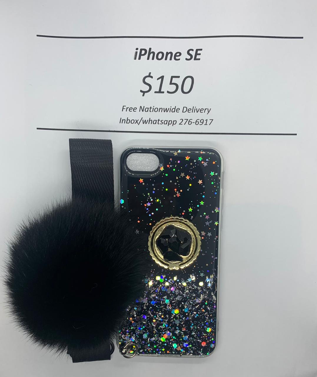 iPhone SE Black Pom Pom with Pop Ring