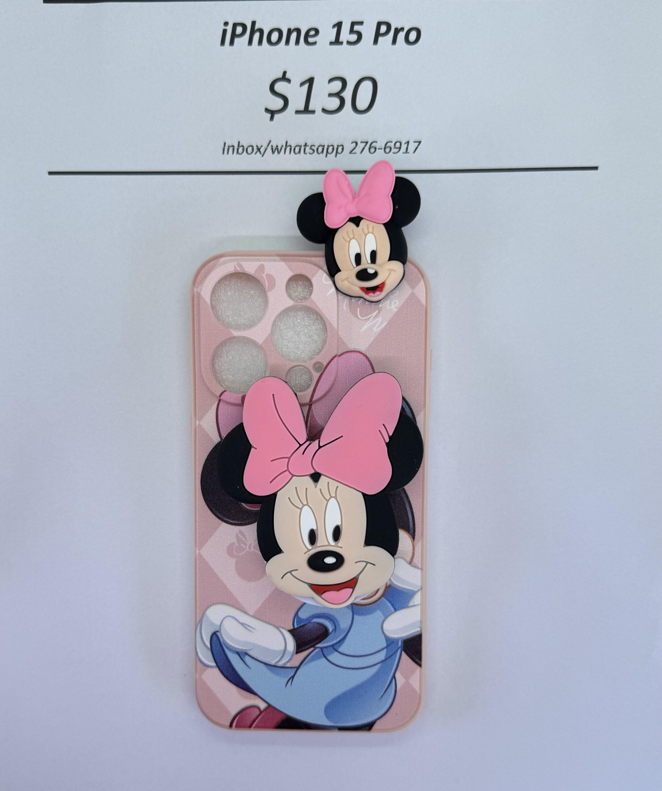 iPhone 15 Pro Light Pink Minnie with Pop socket