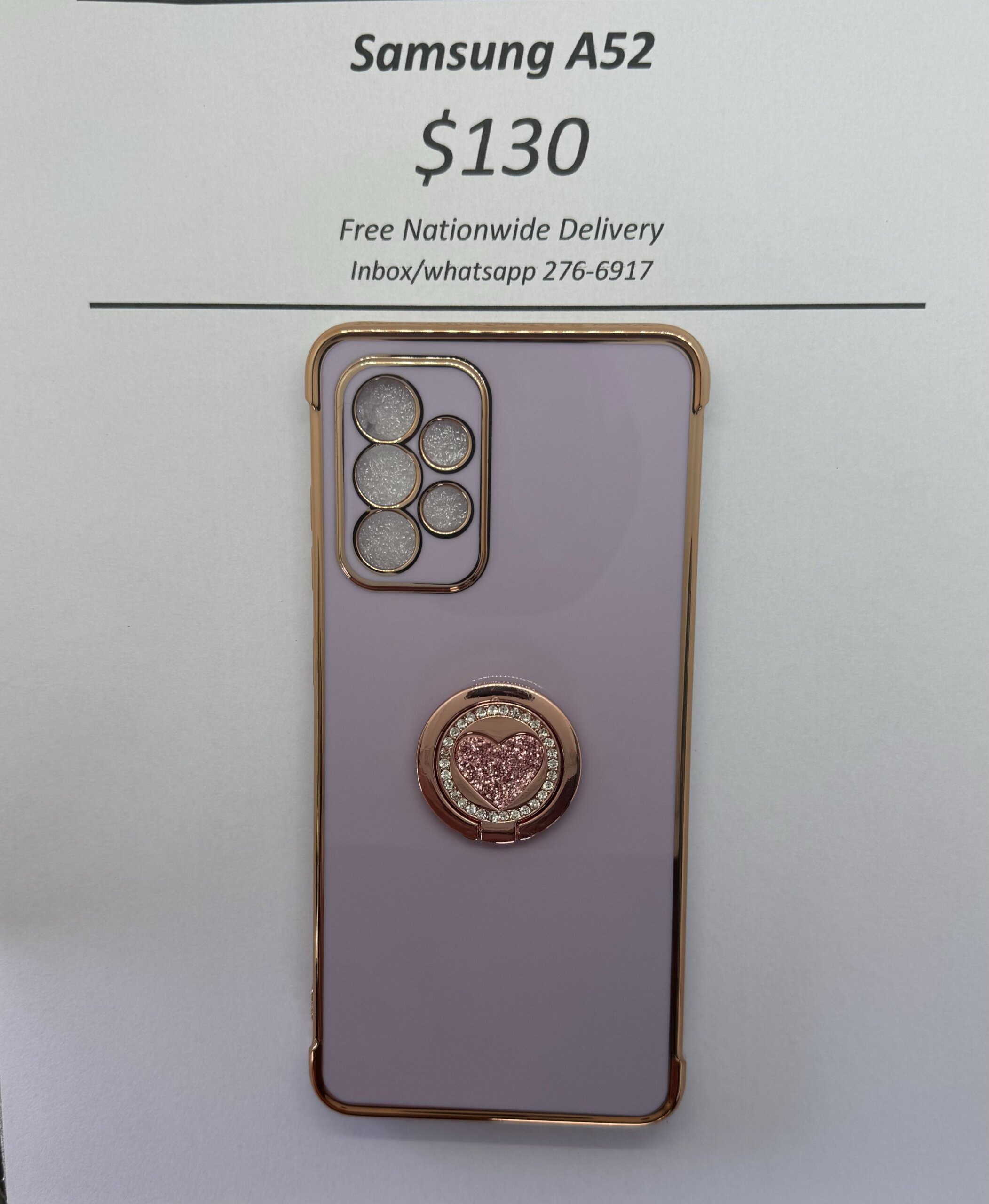 A52 Purple case with pink heart pop ring