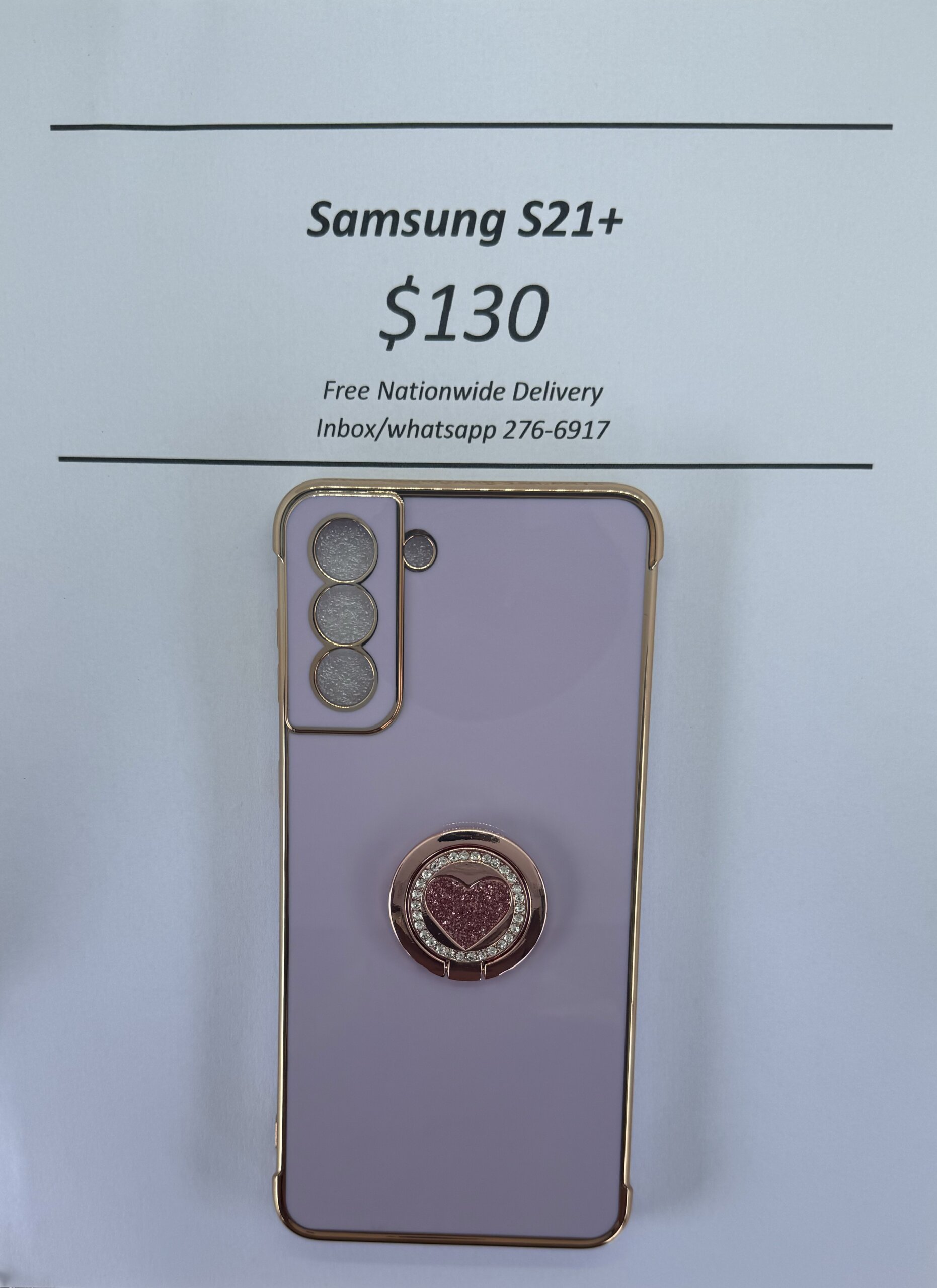 S21 Plus Purple case with pink heart pop ring