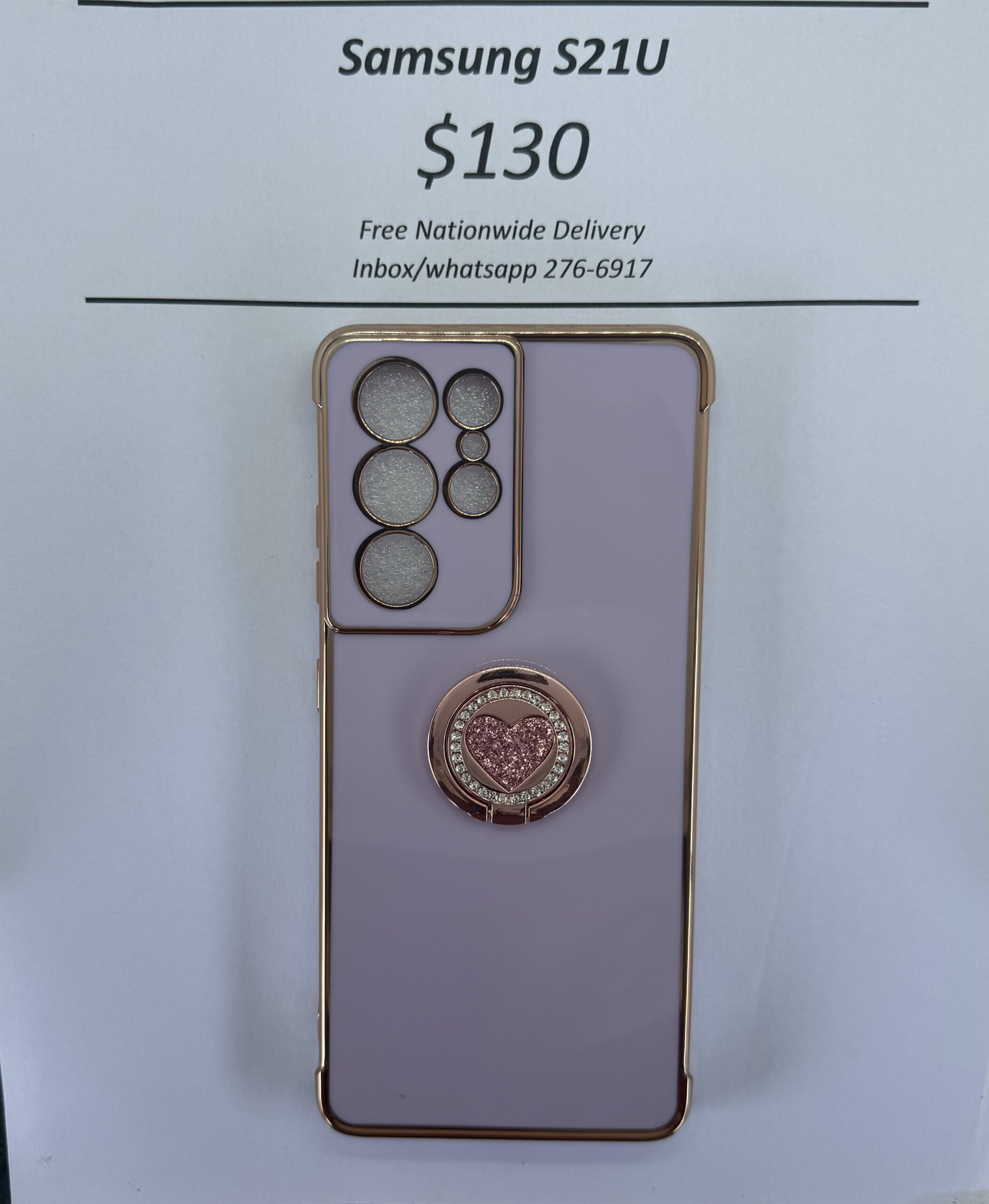 S21 Ultra Purple case with pink heart pop ring