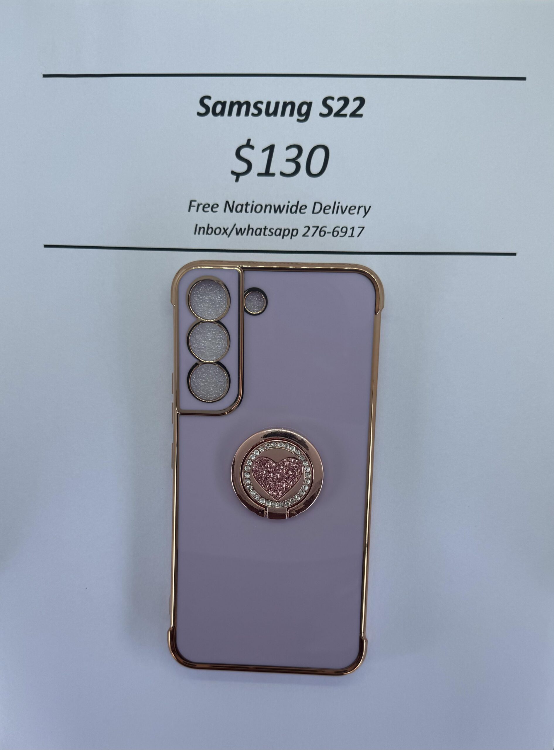 S22  Purple case with pink heart pop ring