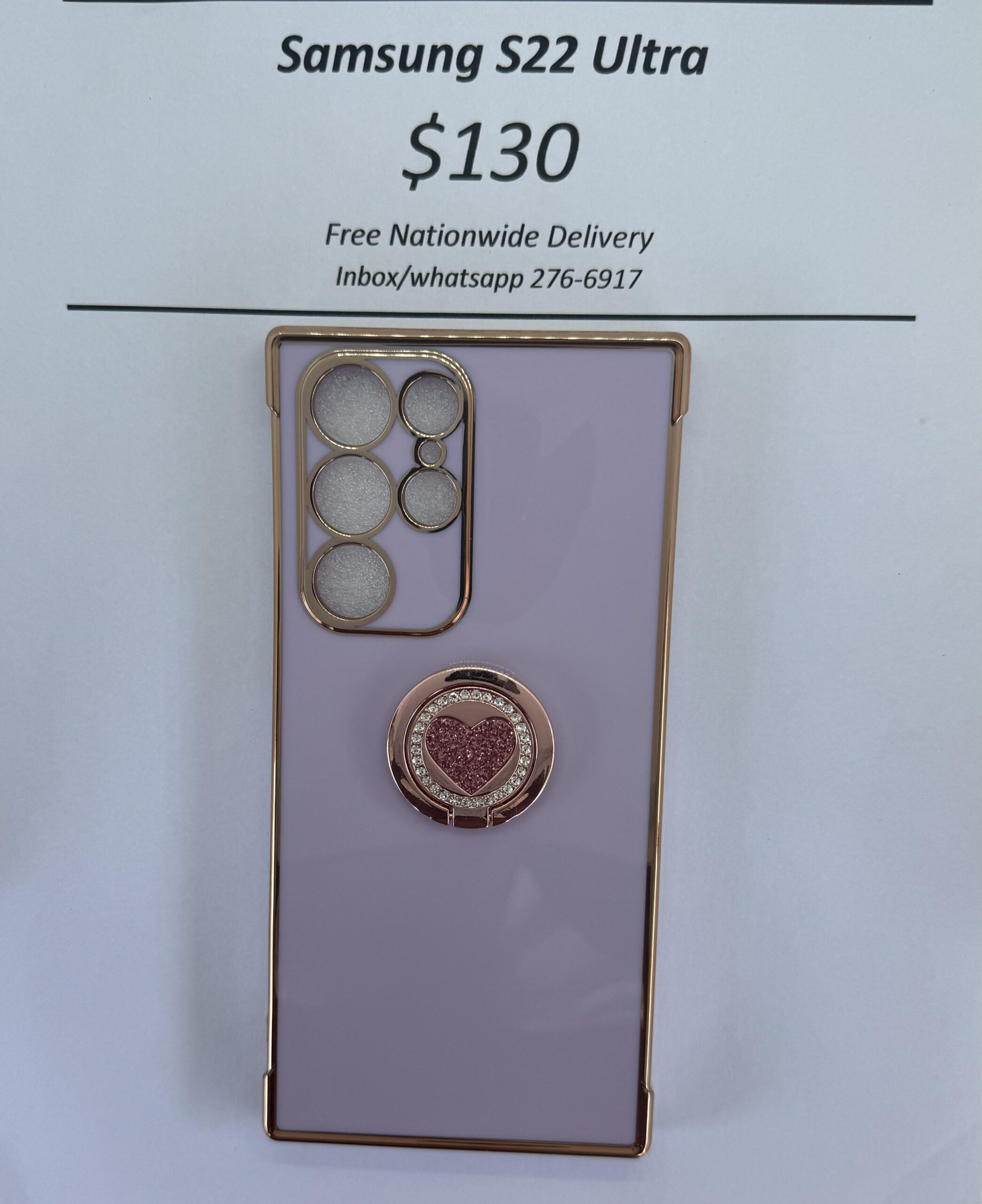 S22 Ultra Purple case with pink heart pop ring