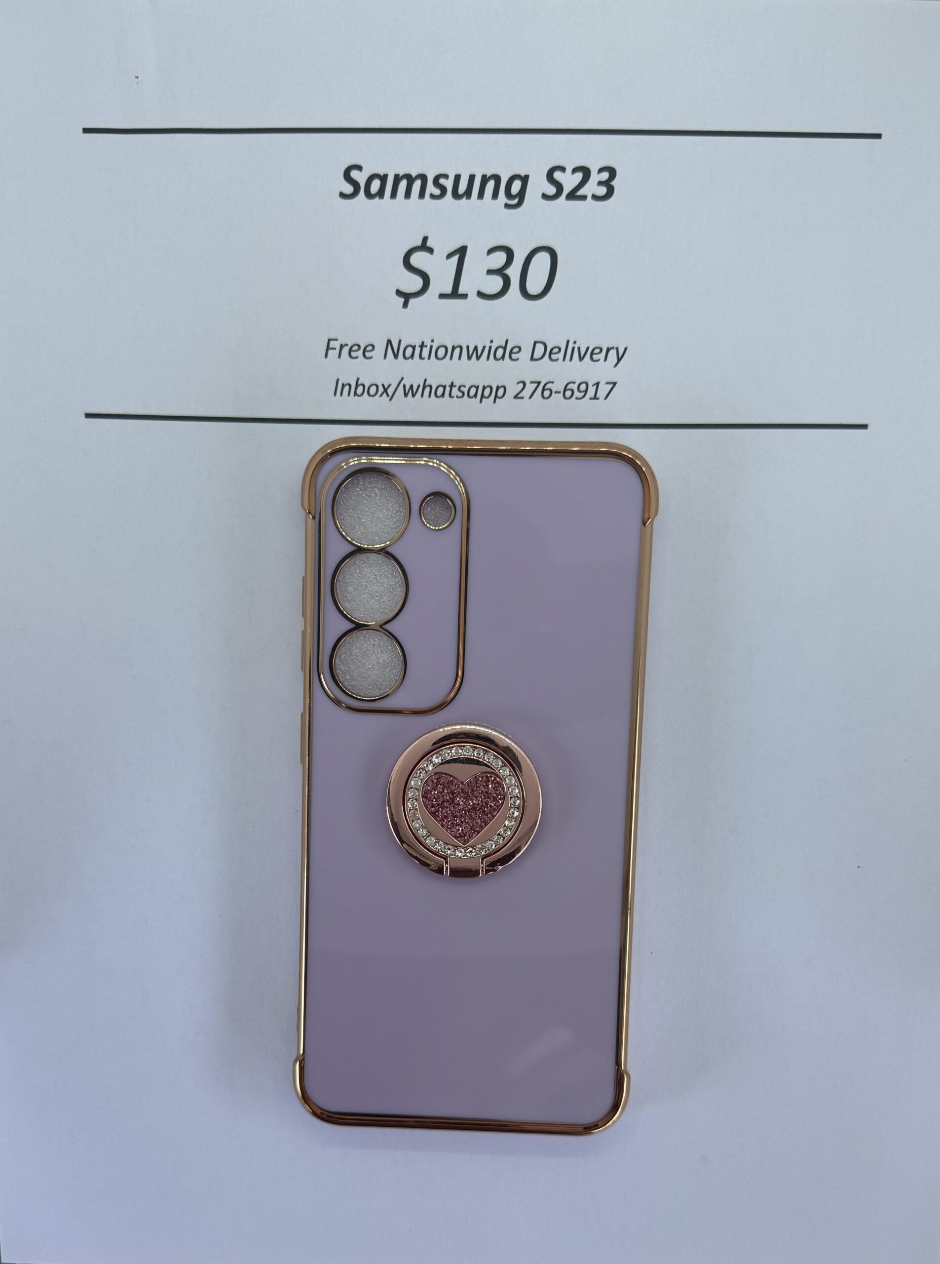 S23 Purple case with pink heart pop ring