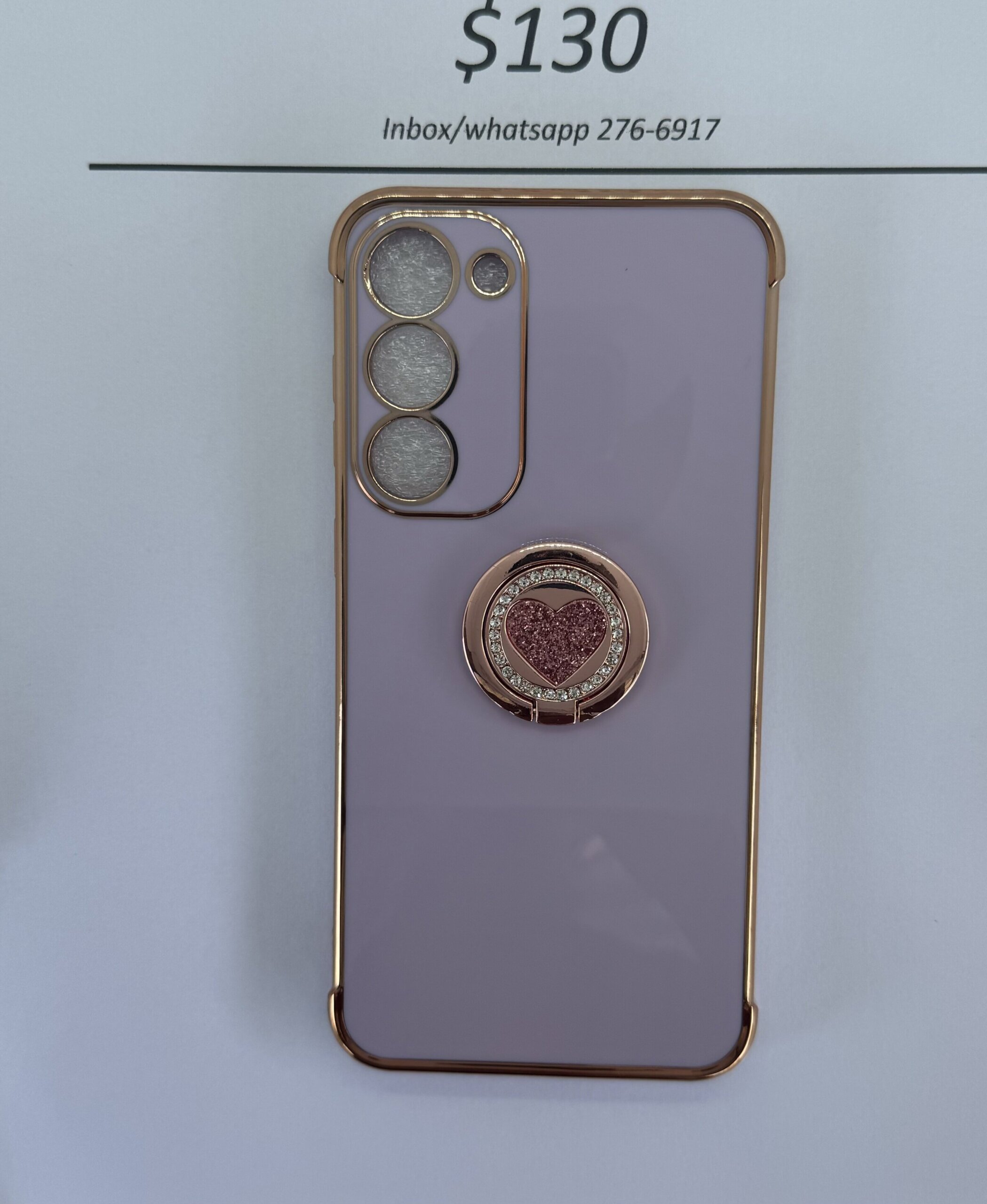 S23 Plus Purple case with pink heart pop ring