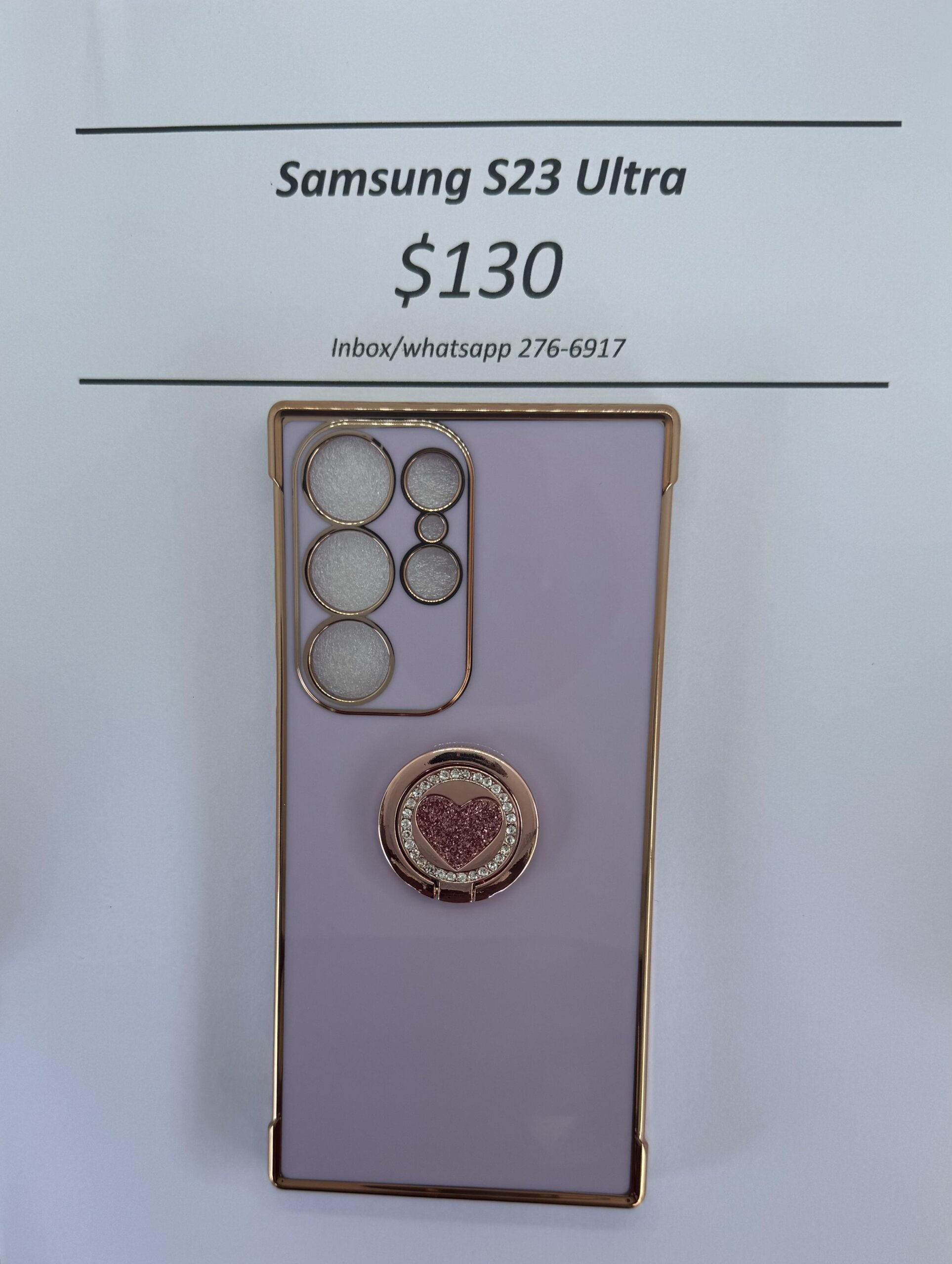 S23 Ultra Purple case with pink heart pop ring