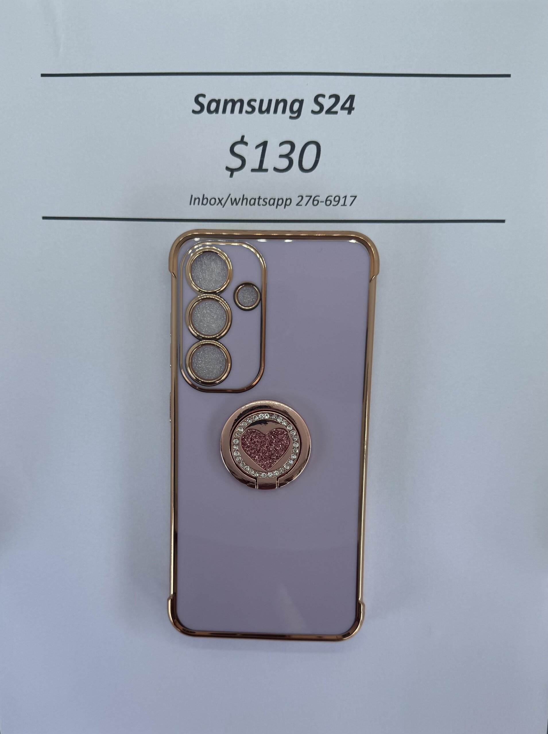 S24 Purple case with pink heart pop ring