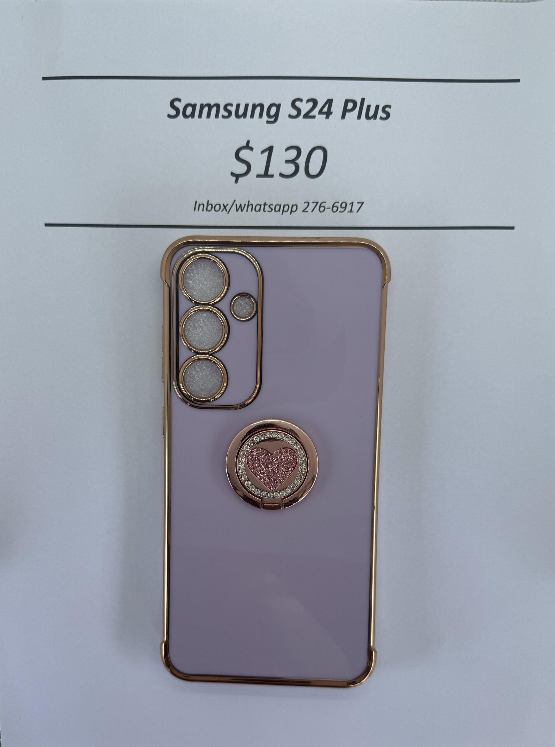 S24 Plus Purple case with pink heart pop ring