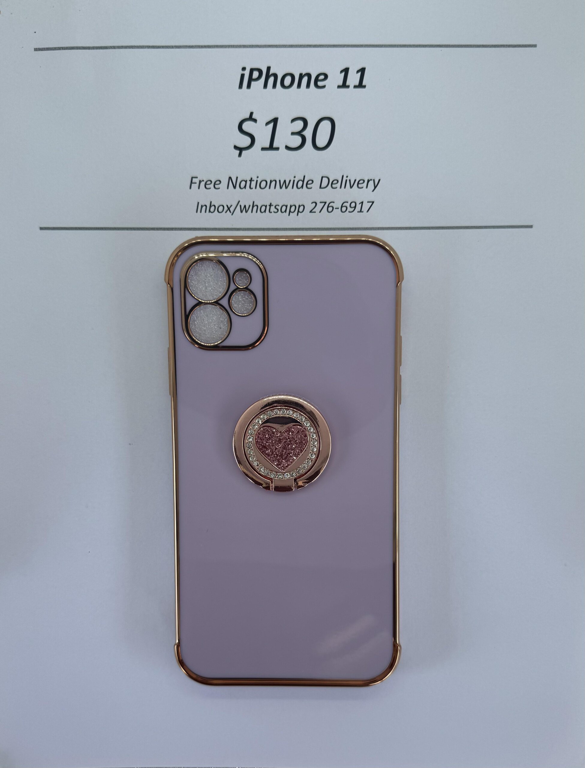 iPhone 11 Purple case with pink heart pop ring