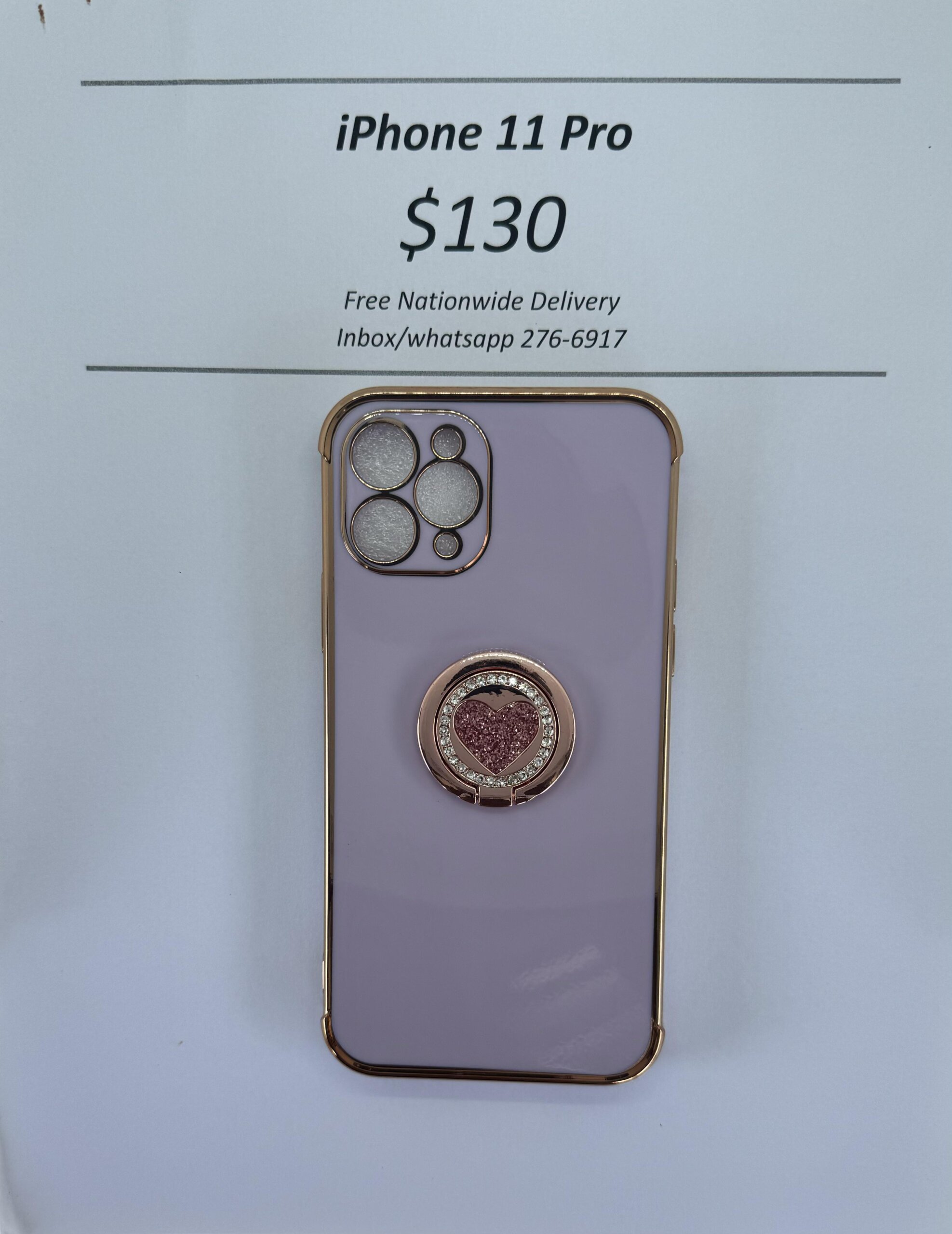 iPhone 11 Pro Purple case with pink heart pop ring
