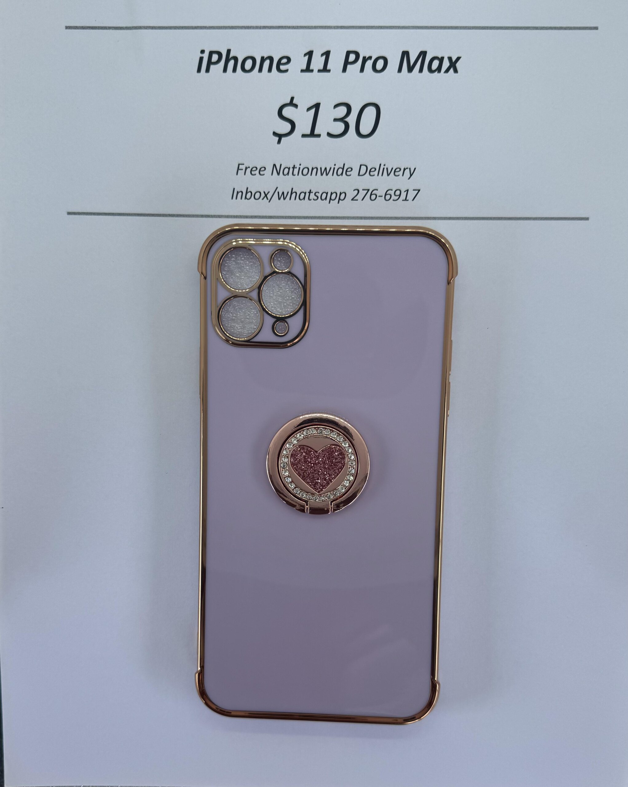 iPhone 11 Pro Max Purple case with pink heart pop ring