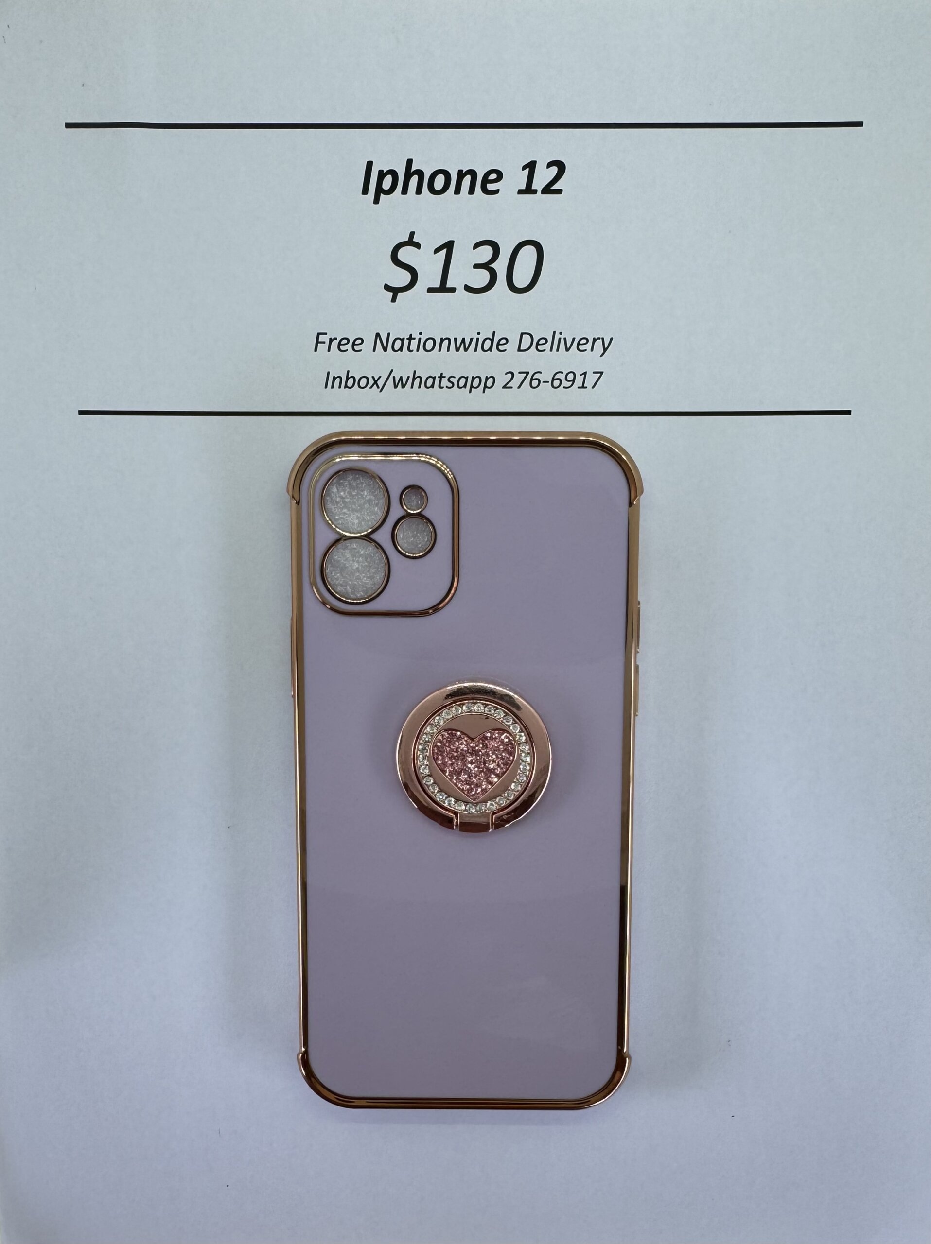 iPhone 12 Purple case with pink heart pop ring