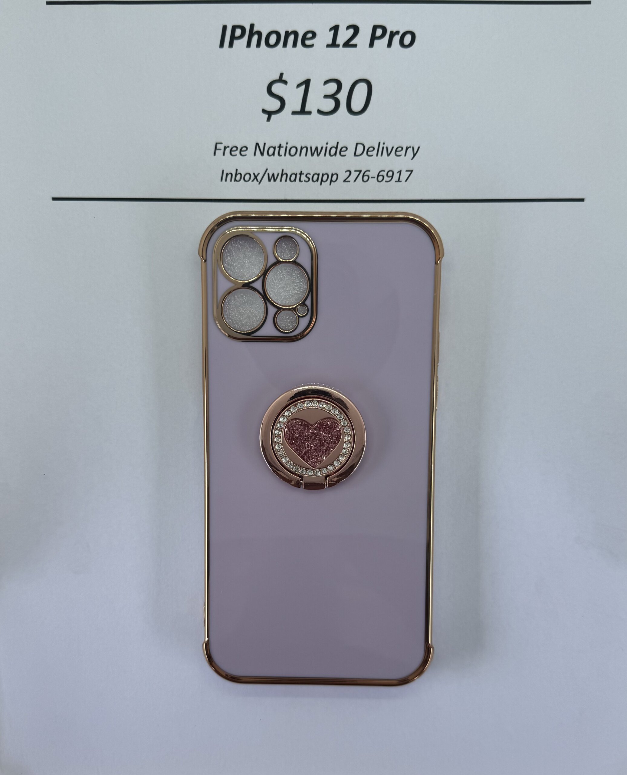 iPhone 12 Pro Purple case with pink heart pop ring