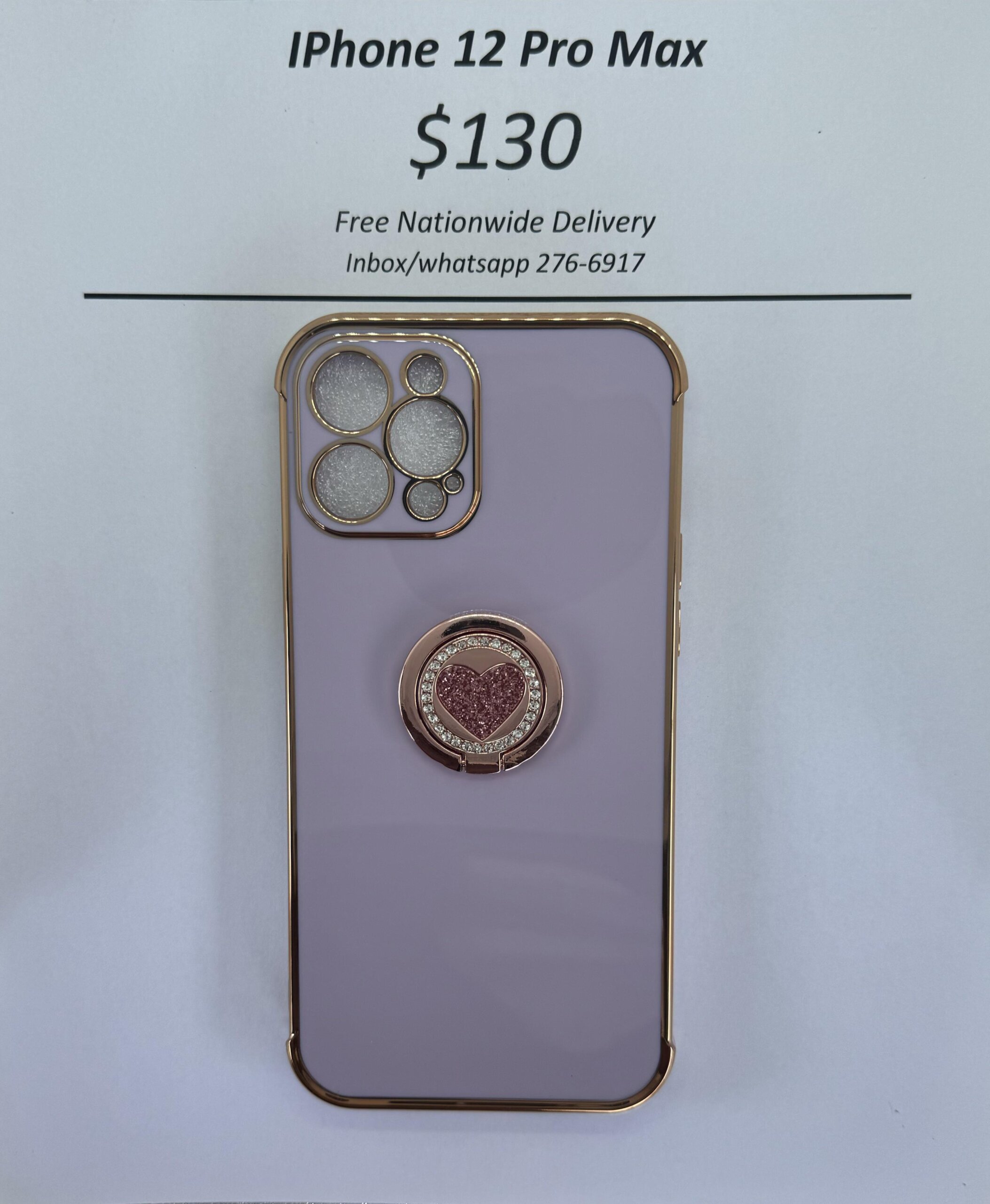 iPhone 12 Pro Max Purple case with pink heart pop ring