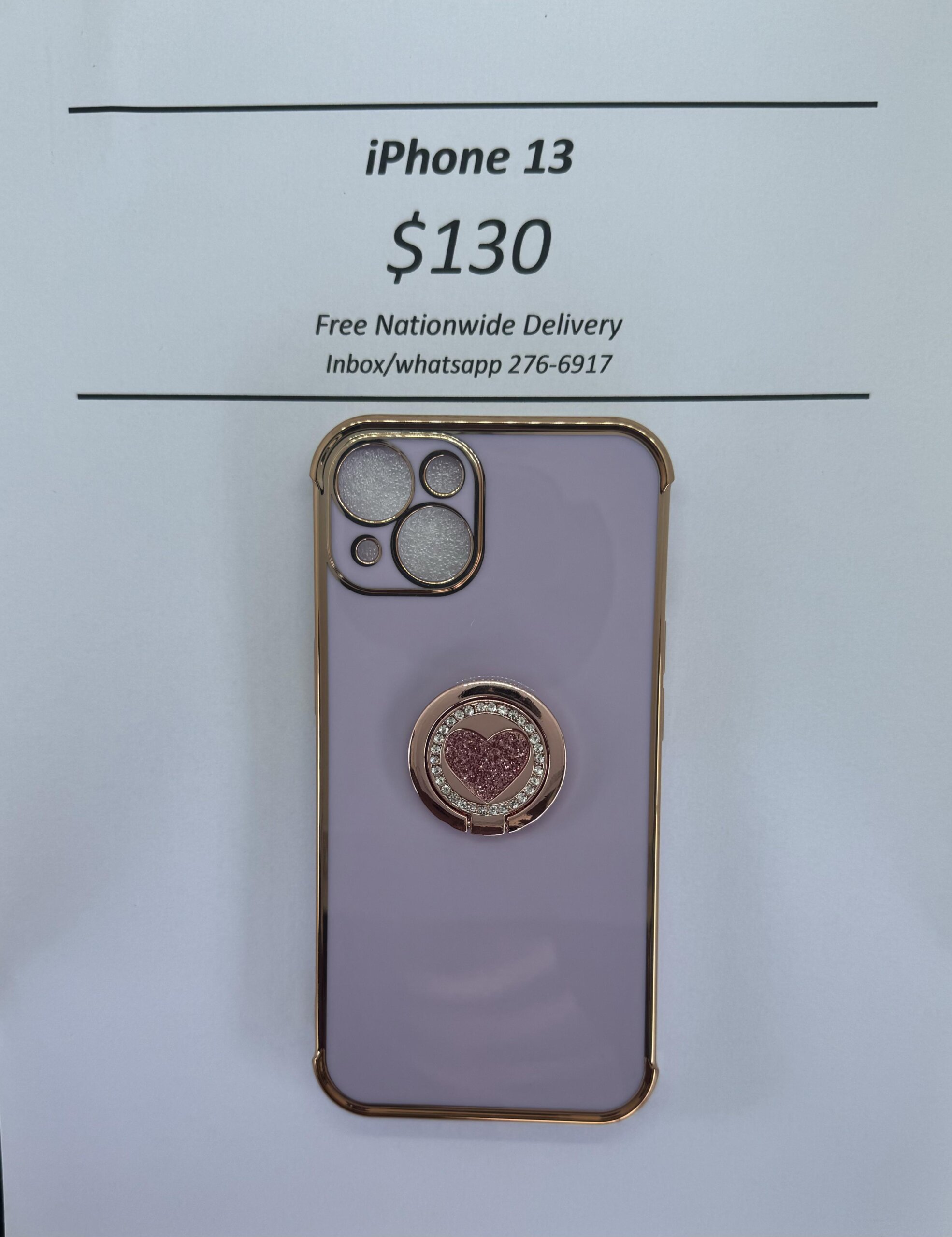 iPhone 13 Purple case with pink heart pop ring