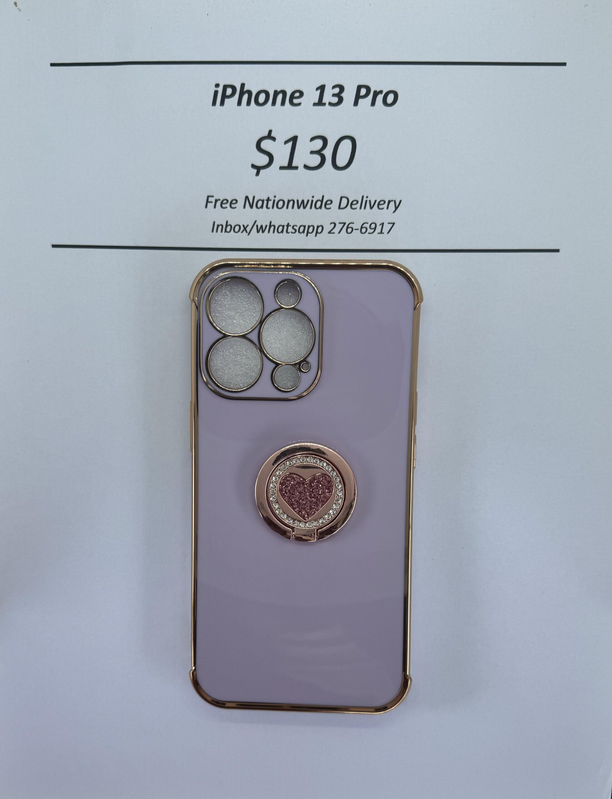iPhone 13 Pro Purple case with pink heart pop ring