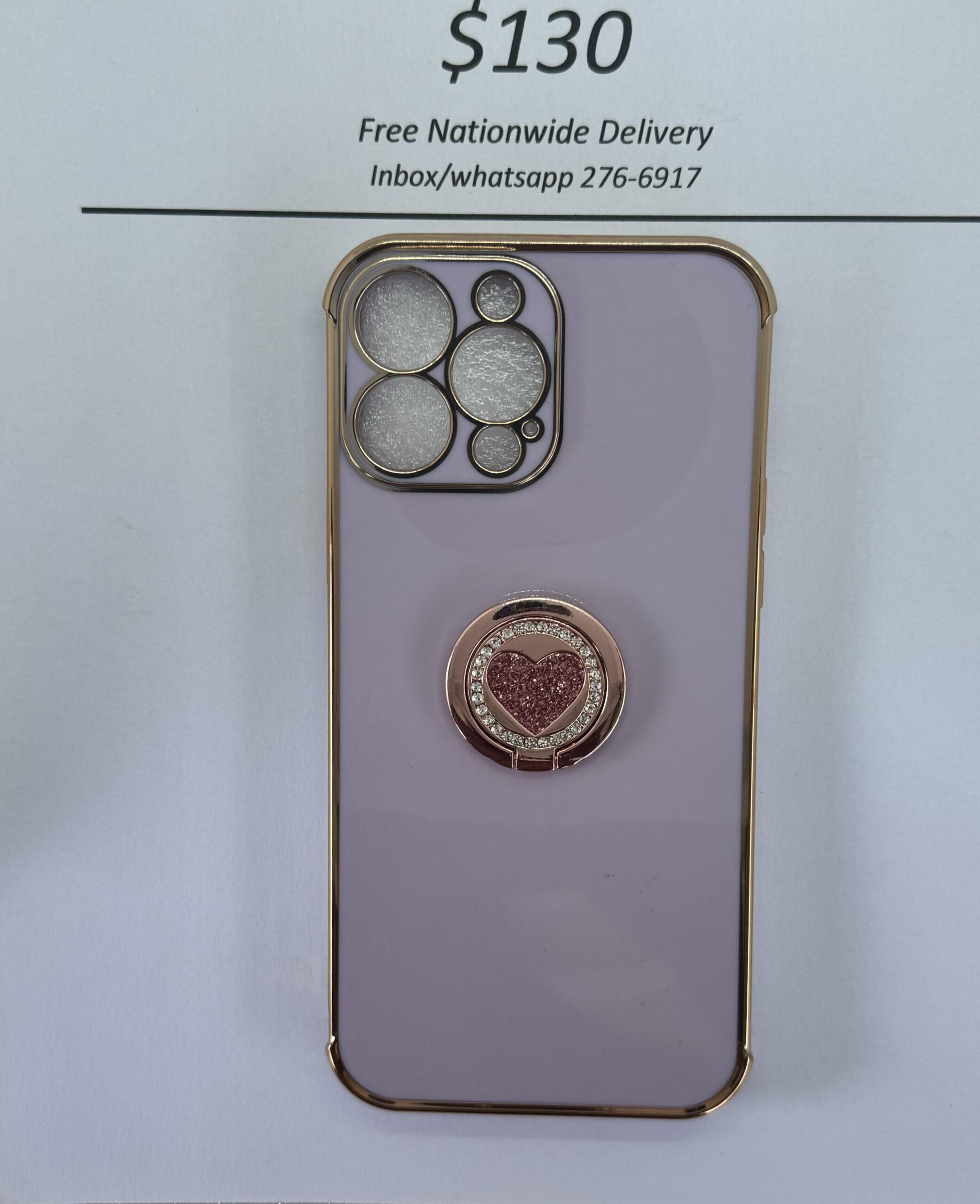 iPhone 13 Pro Max Purple case with pink heart pop ring