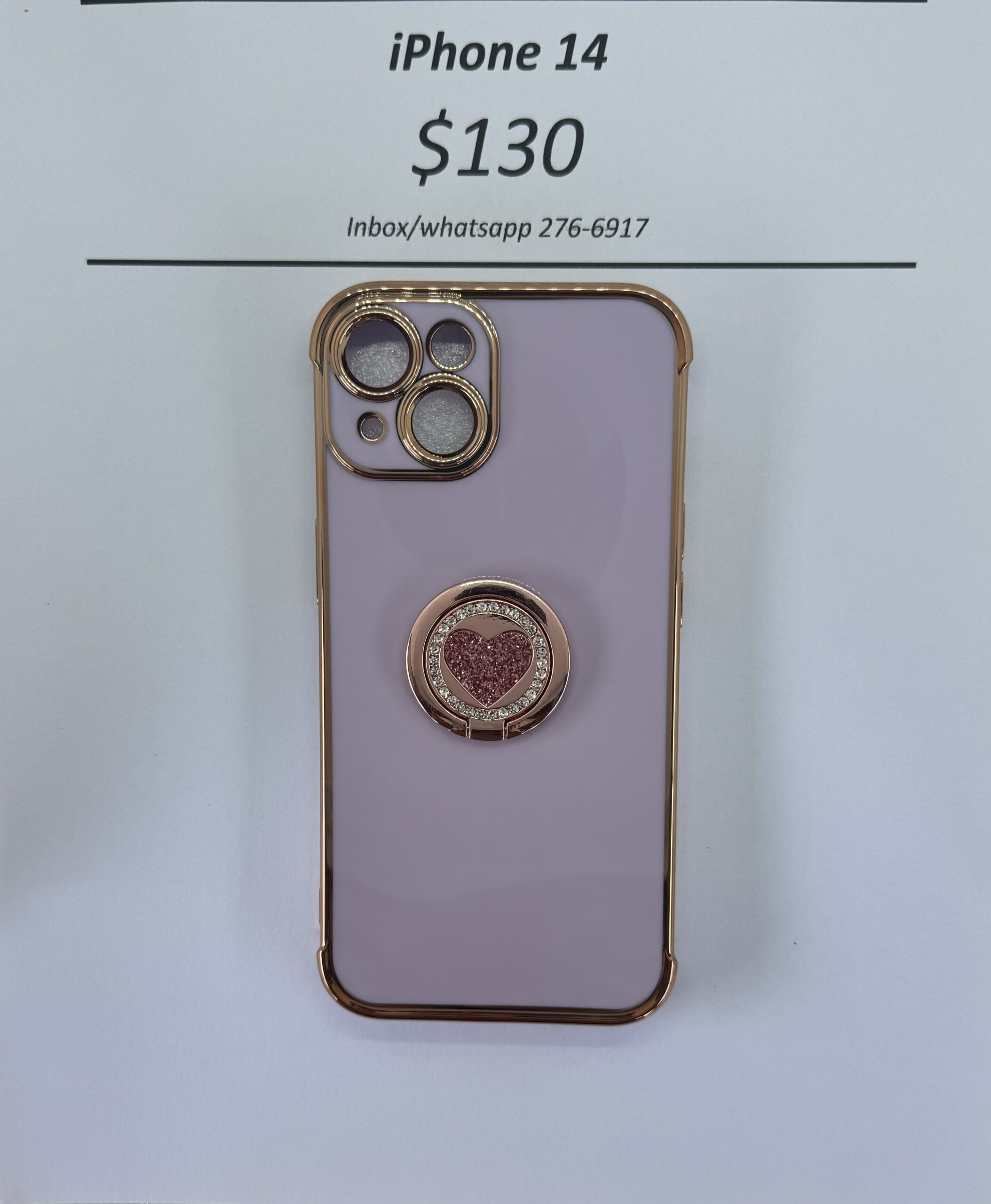 iPhone 14 Purple case with pink heart pop ring