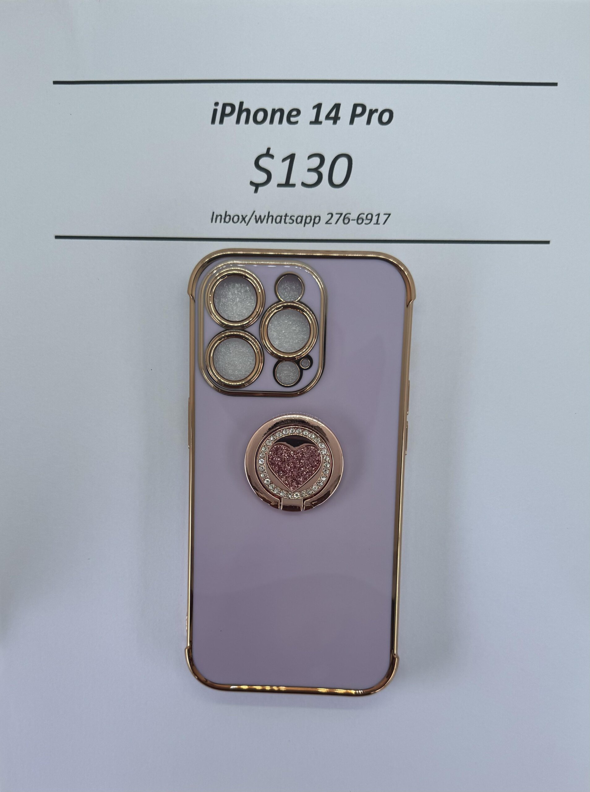 iPhone 14 Pro Purple case with pink heart pop ring