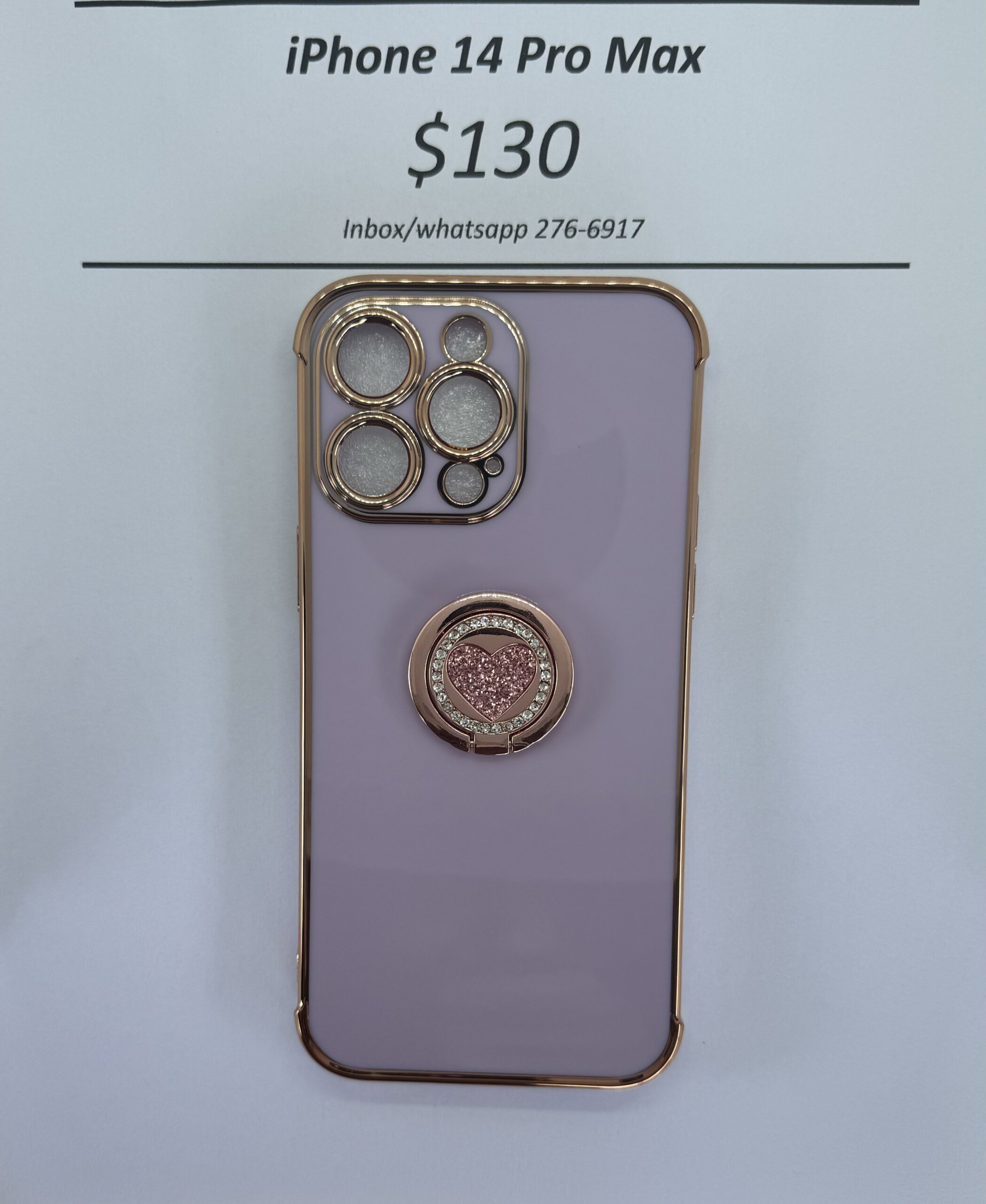 iPhone 14 Pro Max Purple case with pink heart pop ring