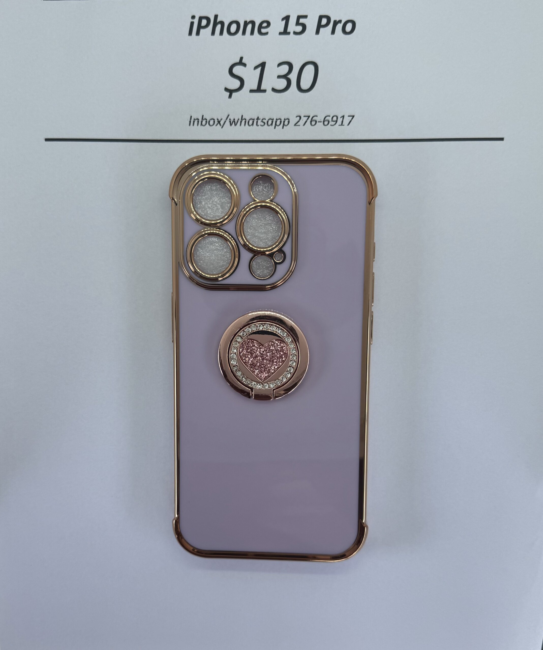 iPhone 15 Pro  Purple case with pink heart pop ring