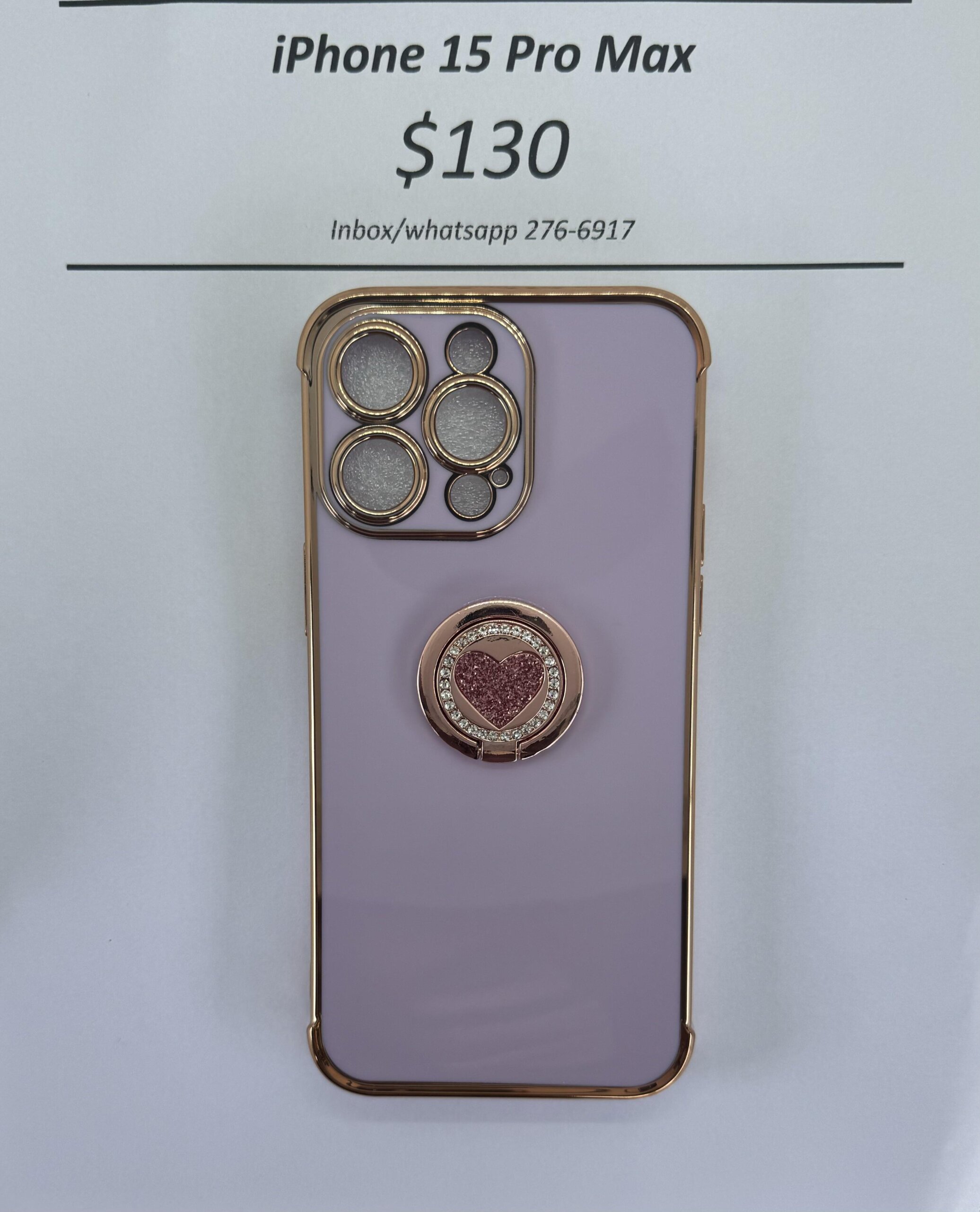 iPhone 15 Pro Max Purple case with pink heart pop ring