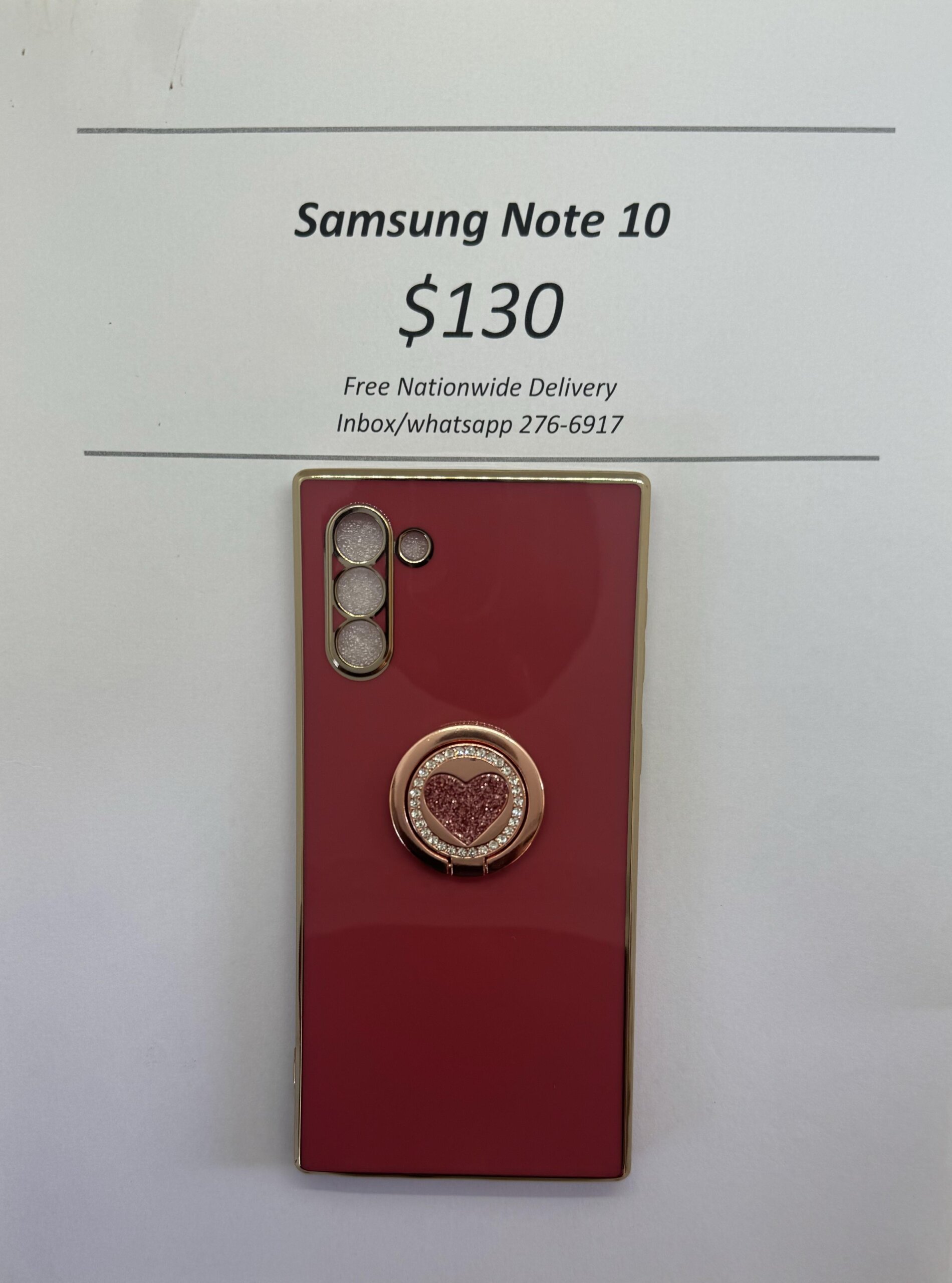 Samsung Note 10 Dark pink case with pink heart pop ring