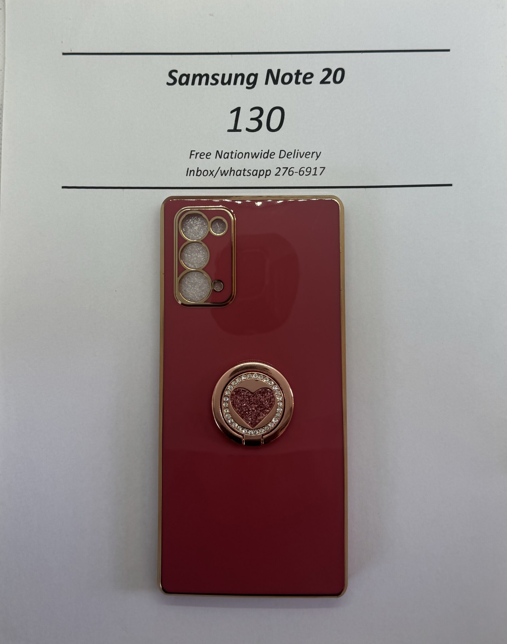 Samsung Note 20 Dark pink case with pink heart pop ring