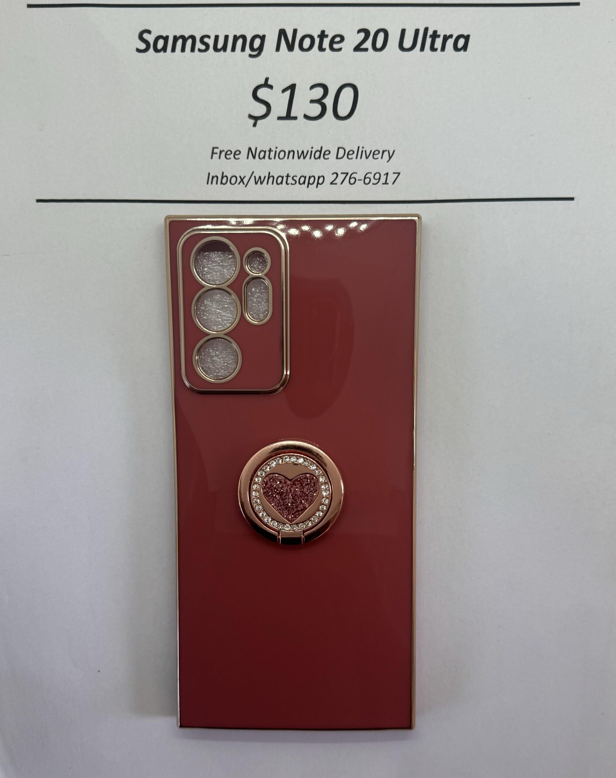 Samsung Note 20 Ultra Dark pink case with pink heart pop ring