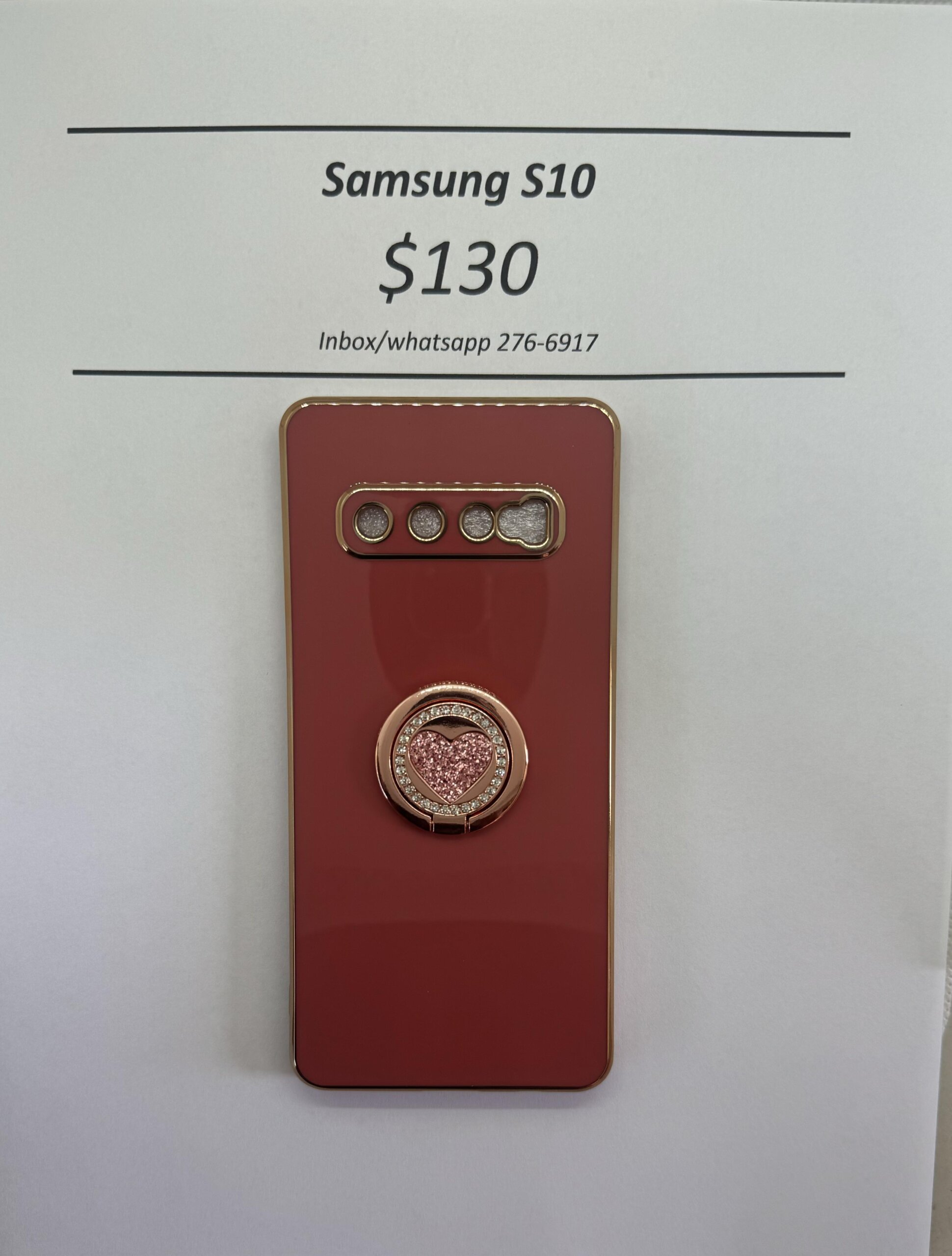 S10 Dark pink case with pink heart pop ring