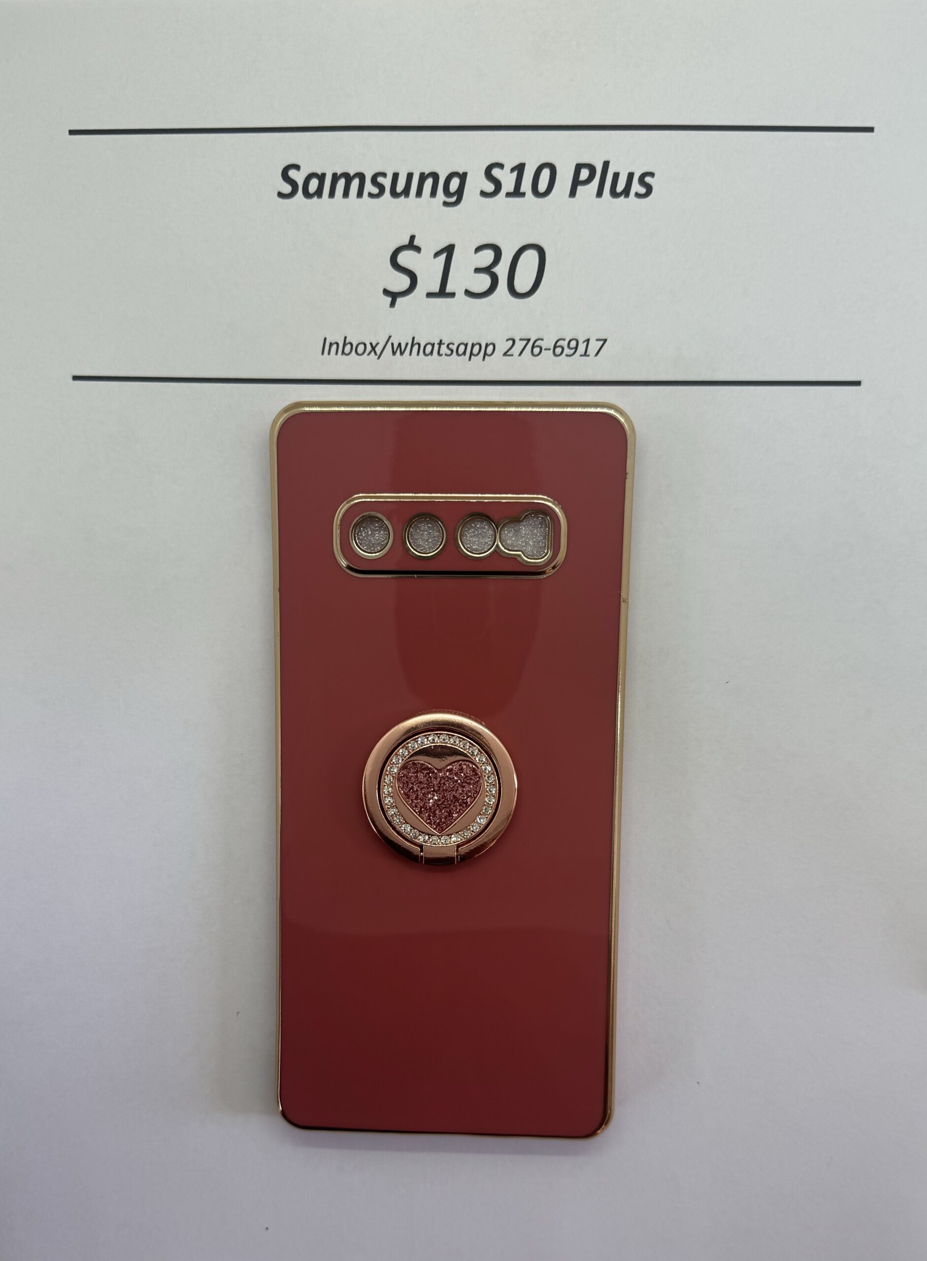 S10 Plus Dark pink case with pink heart pop ring