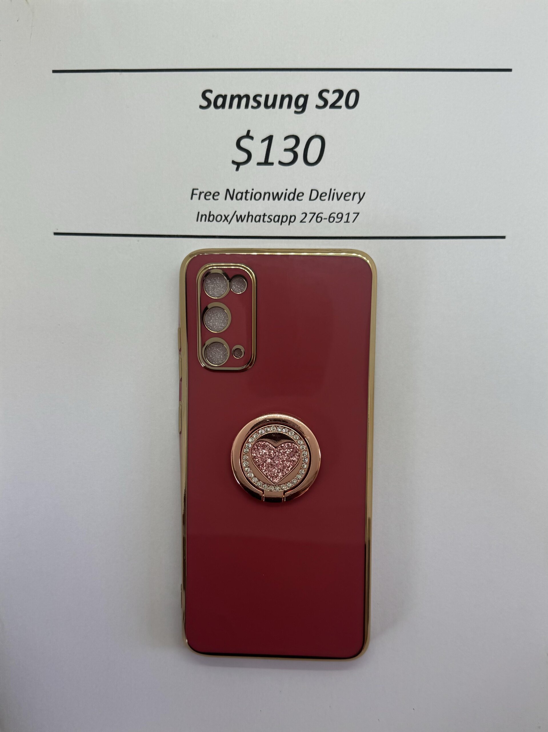S20 Dark pink case with pink heart pop ring