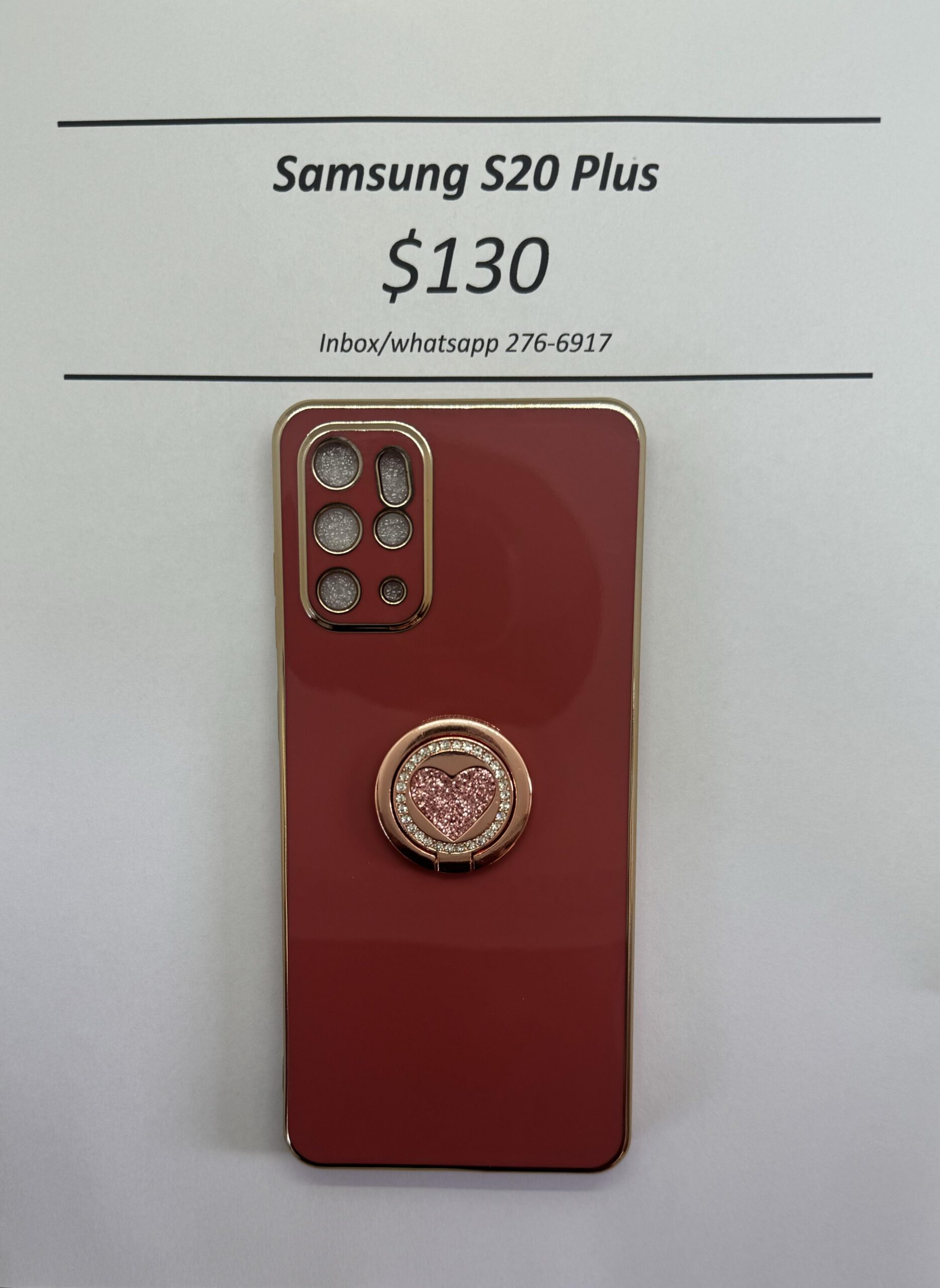 S20 Plus Dark pink case with pink heart pop ring