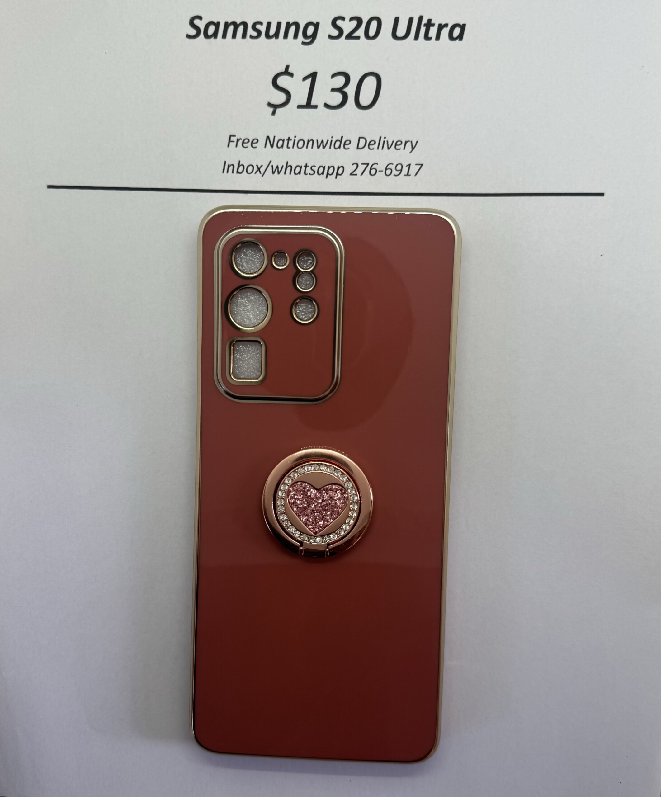 S20 Ultra Dark pink case with pink heart pop ring