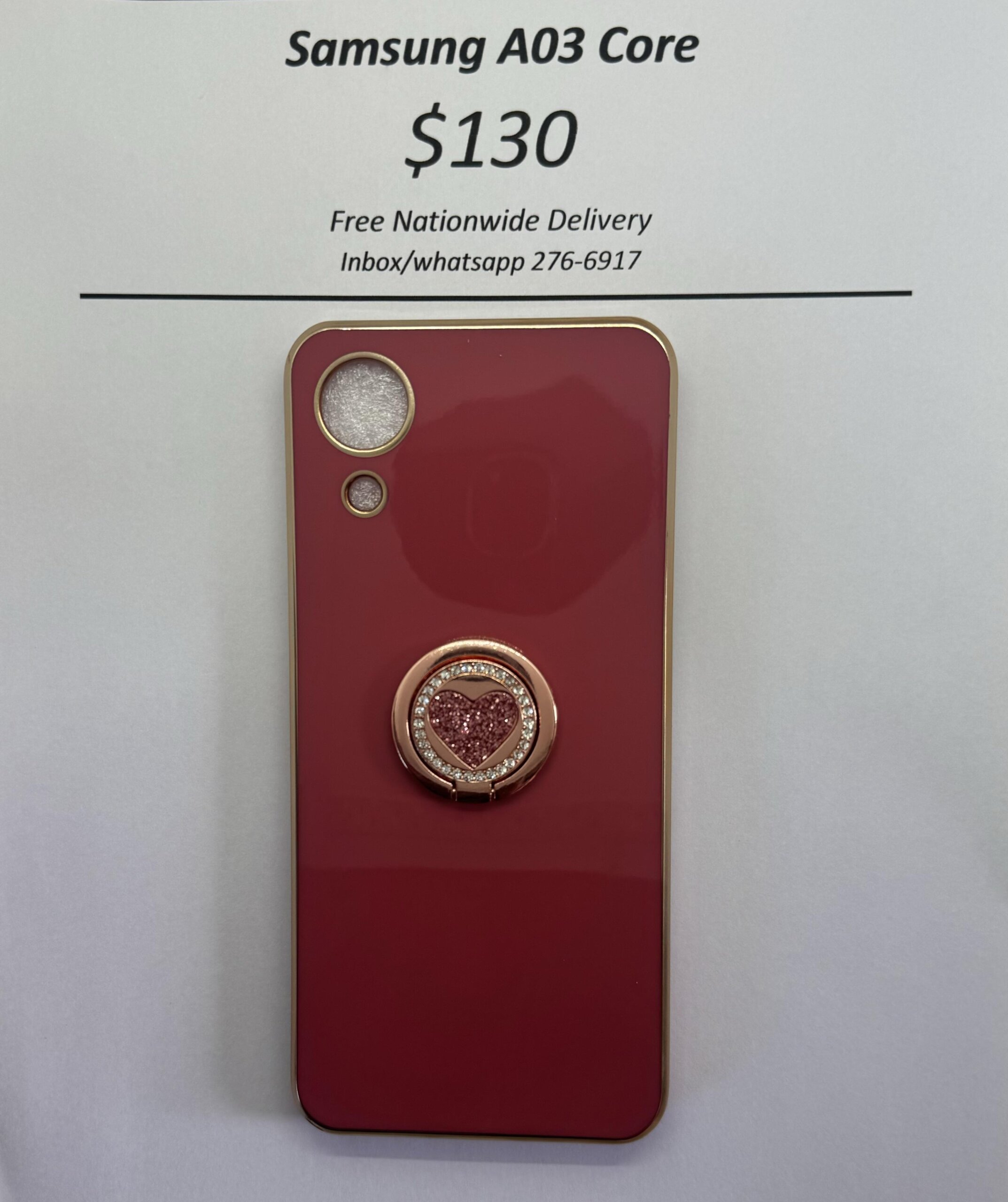 A03 Core Dark pink case with pink heart pop ring