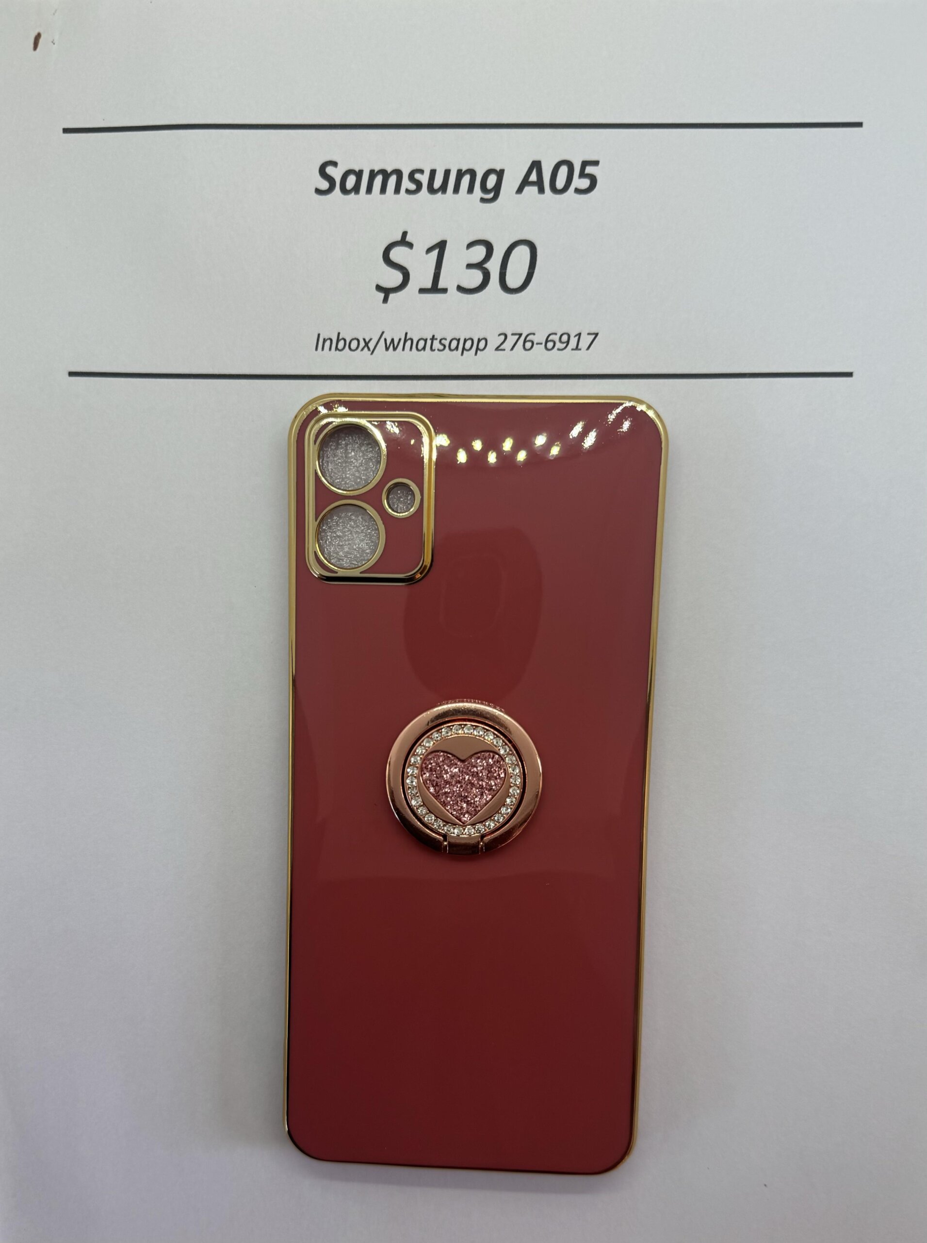 A05 Dark pink case with pink heart pop ring