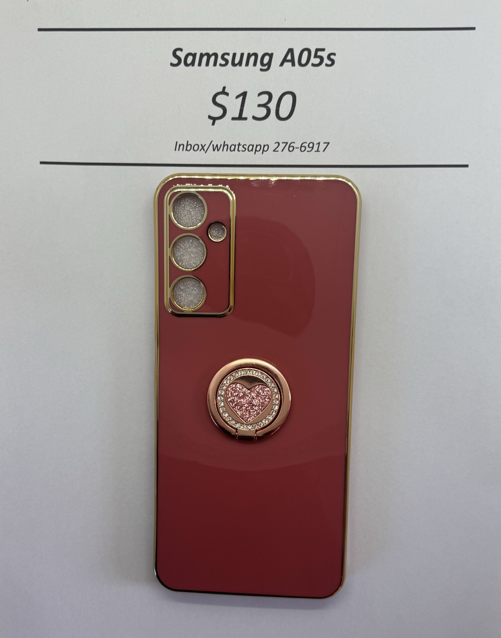 A05sDark pink case with pink heart pop ring