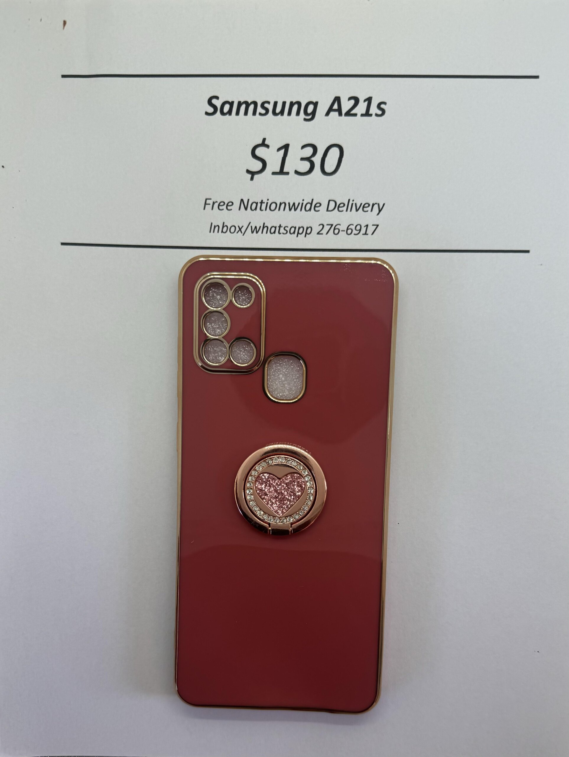 A21s Dark pink case with pink heart pop ring