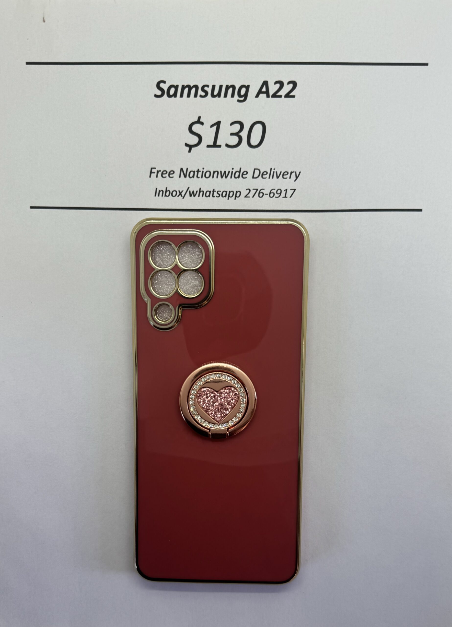 A22 4G  Dark pink case with pink heart pop ring