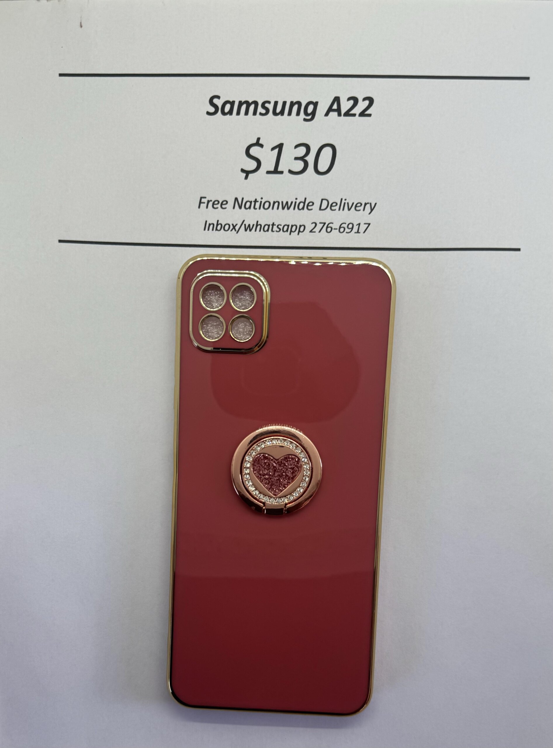 A22 5G  Dark pink case with pink heart pop ring