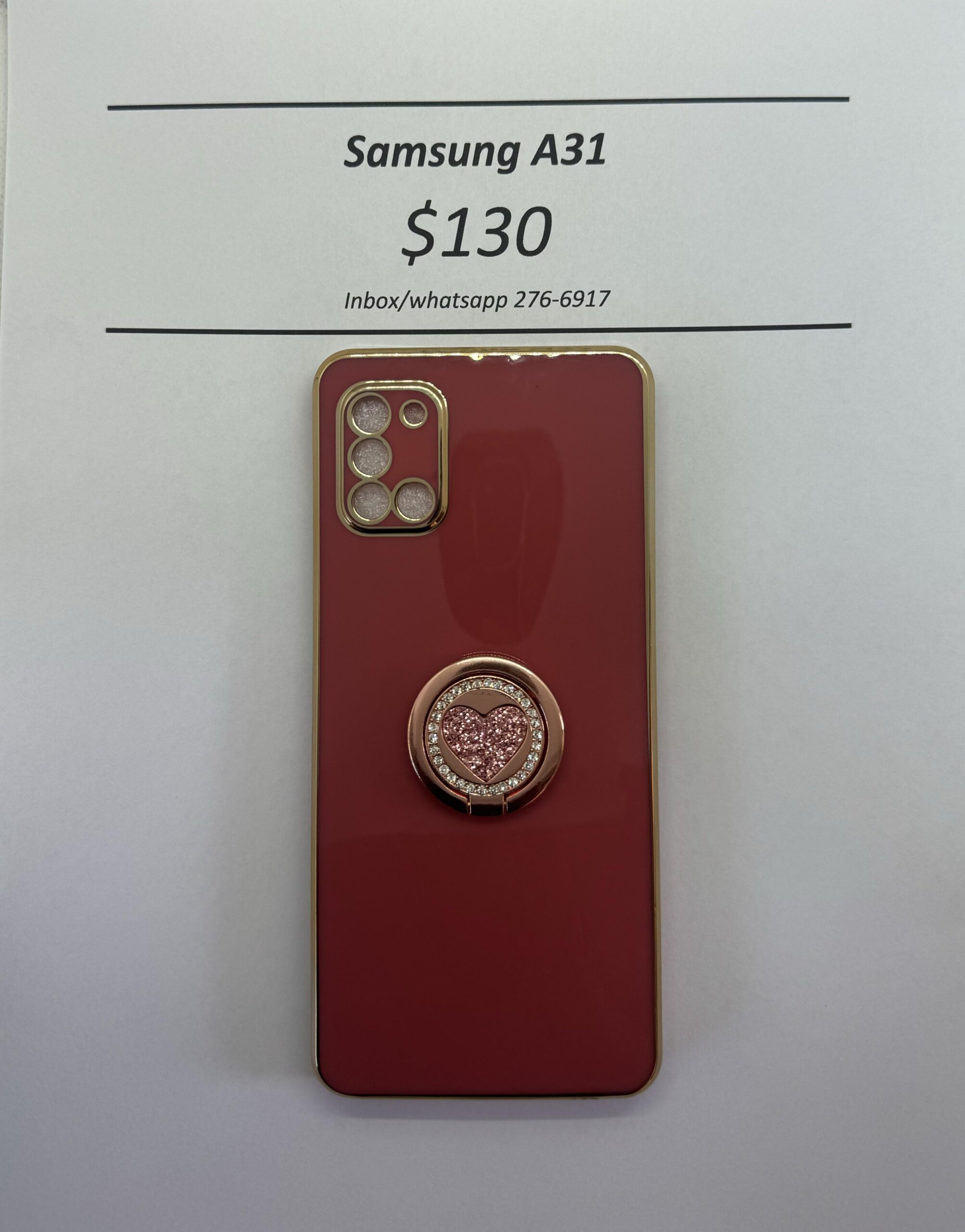 A31  Dark pink case with pink heart pop ring