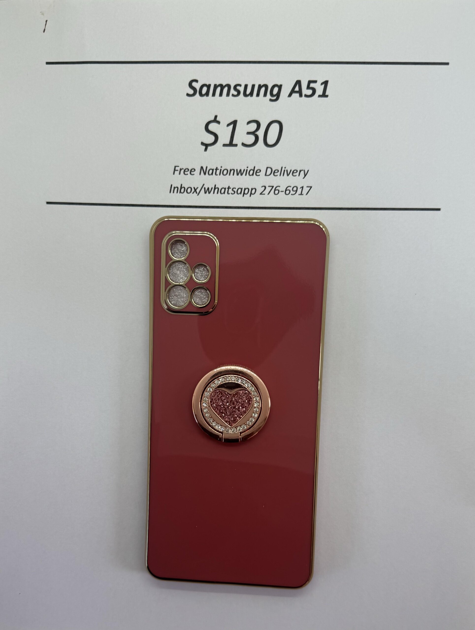 A51  Dark pink case with pink heart pop ring