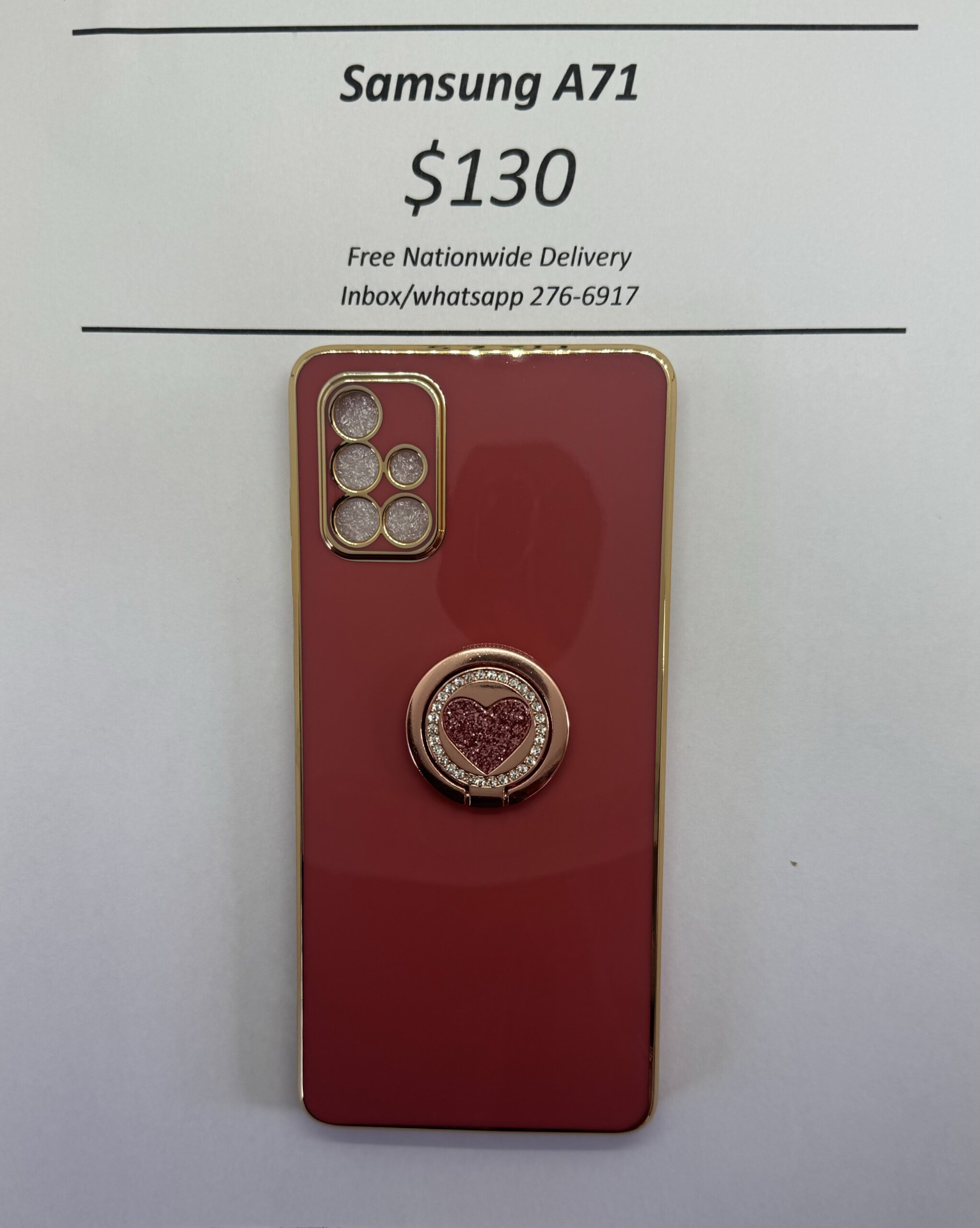 A71 Dark pink case with pink heart pop ring